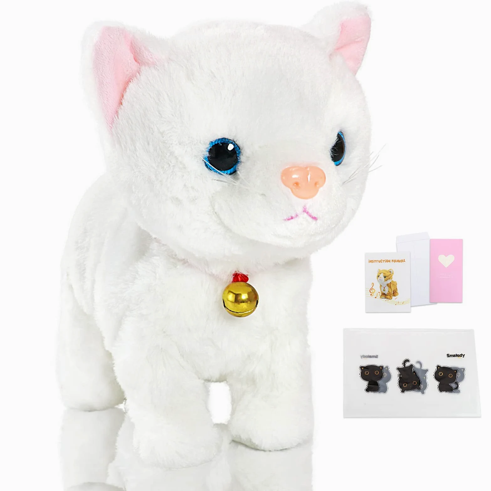 Smalody Gattino Robot Di Peluche Elettronico Interattivo Bianco | Gatto robot peluche a controllo vocale, si muove, si ribalta ed emette suoni, giocattolo interattivo per bambini