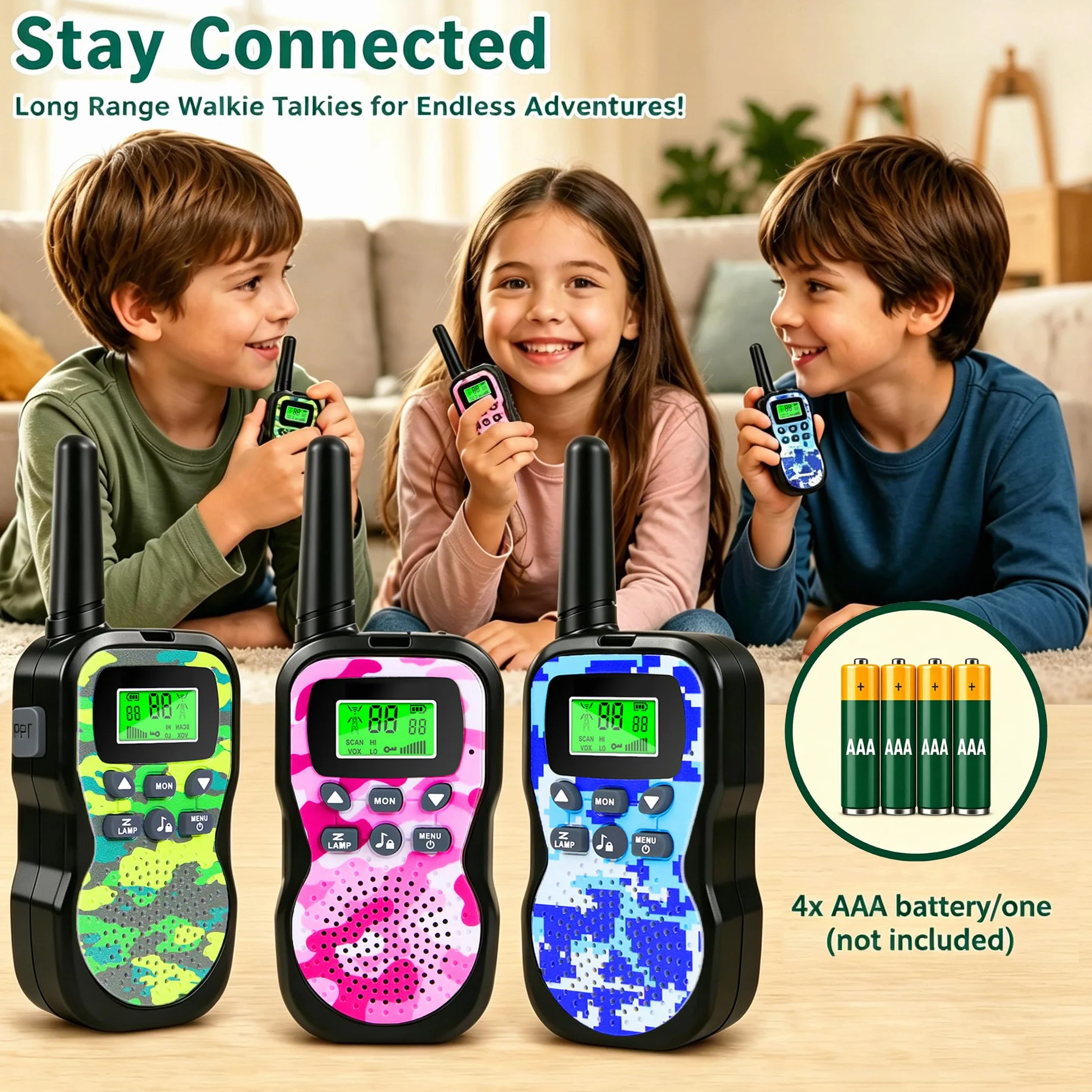 Nestling Walkie Talkies 3 Pezzi, Walkie Talkie Bambini 8 Canali Radio a 2 vie con Torcia LCD