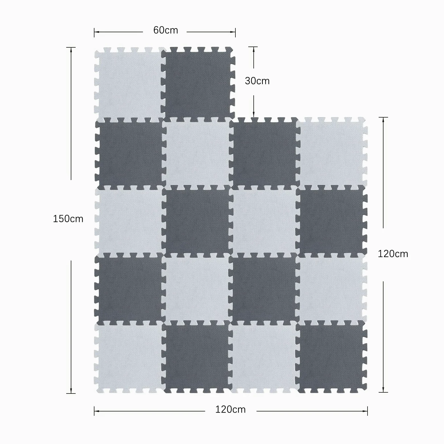 Tappeto in schiuma per puzzle, tappeto da pavimento, puzzle, tappeto in schiuma per bambini, multicolore per bambini, tappetino da strisciare, attivite, 30 x 30 x 1 cm (36 lastre, bianco + grigio