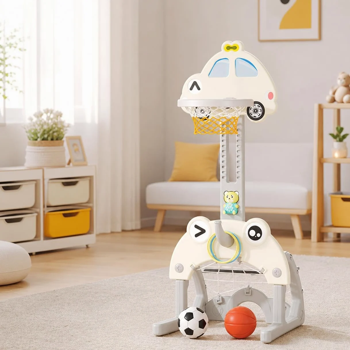 Basket Gonfiabile per Bambini, Bianco | Materiale HDPE sicuro, Gioco basket interno, Allenamento sportivo, Per scuole