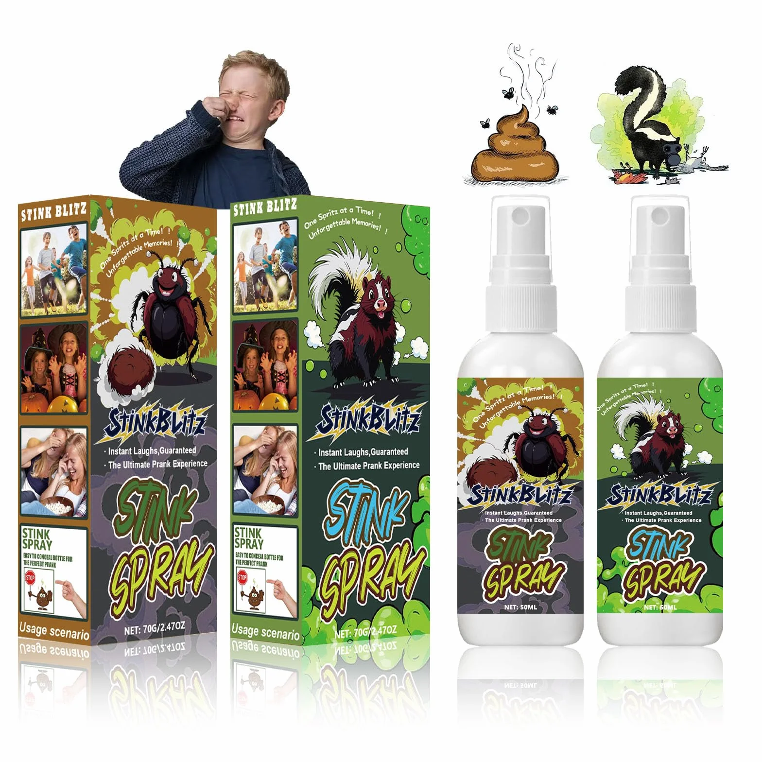 Spray Puzzolente Liquido per Scherzi, Spray per Scoregge Liquido, Spray Puzzolente, Scherzi Divertenti, Spray Cacca, Scherzartikel Furz-Spray per Halloween Party Adulti 50ml×2