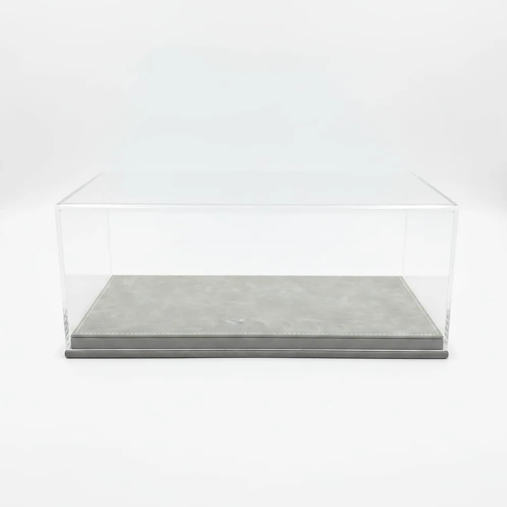 Vetrina in Acrilico Base in Pelle Espositiva Scatola Espositiva Custodia Collezione Protezione da Polvere E Graffi Montaggio Semplice Adatta per , Grigio Chiaro