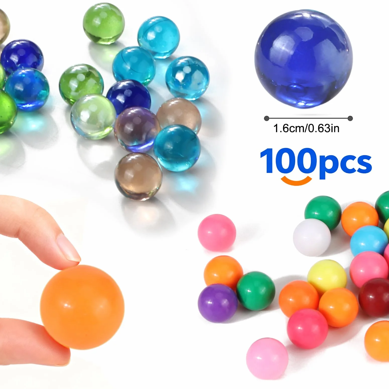 Biglie Colorate in Vetro 16 mm, Marmo di Vetro Giocattoli Tradizionali, 100 Pezzi