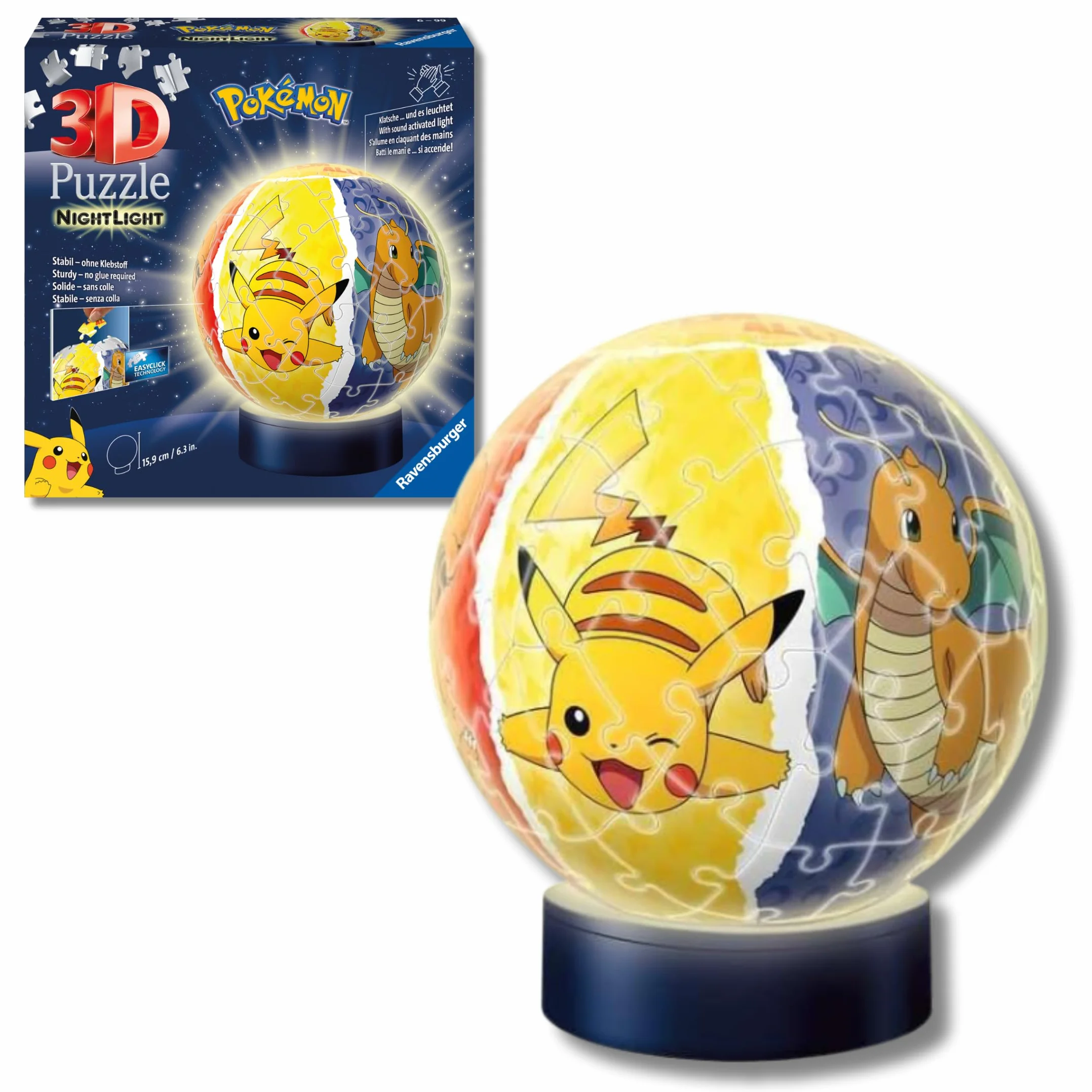 Ravensburger - Puzzle 3d Night Lamp Pokemon Led | Puzzle 3d Bambini 6 Anni O Più | Pokeball Pokemon | Modellismo Da Costruire Bambini Di 74 Pezzi | Regalo Bambino 6 Anni