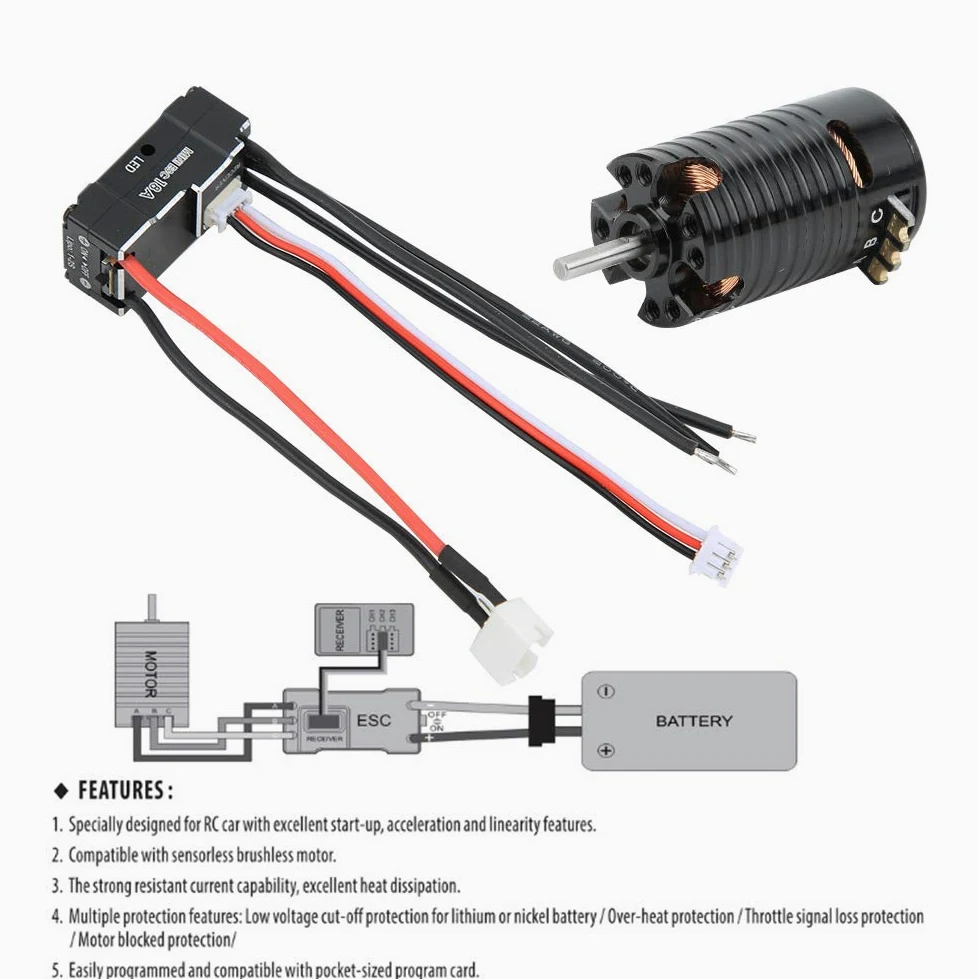Motore brushless, 1410 Motore brushless 18A Nero ESC RC Ricambio Ricambio Accessori Motori completi Motori elettrici e parti (nero) 2500KV)