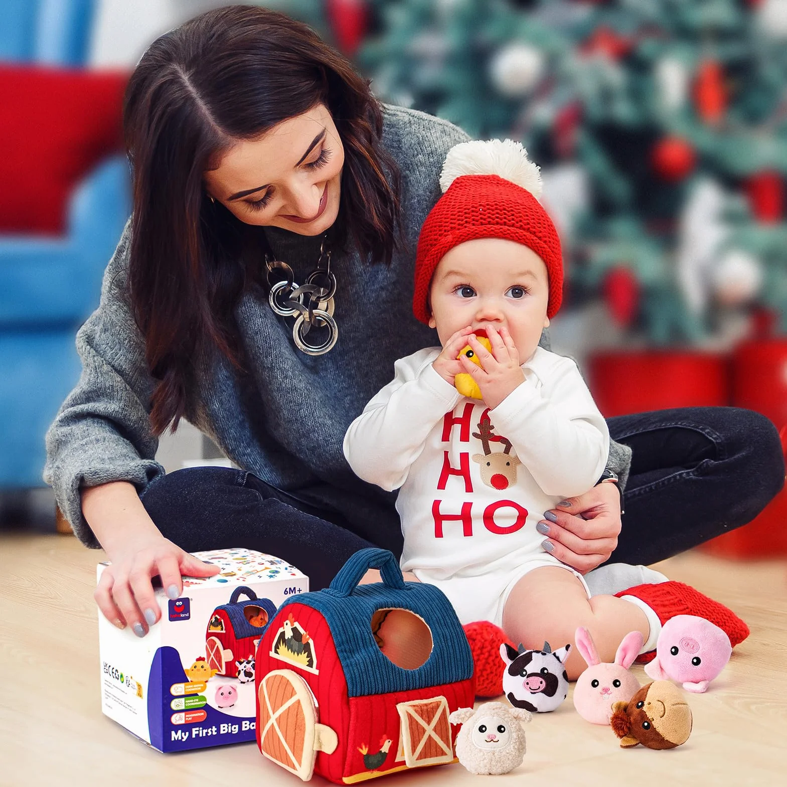 Montessori Casa Morbida Giochi Bambino 1 Anno Animali da Fattoria con Fienile Sonaglio Specchio Gioco Sensoriale Regalo Bimbo Bimba