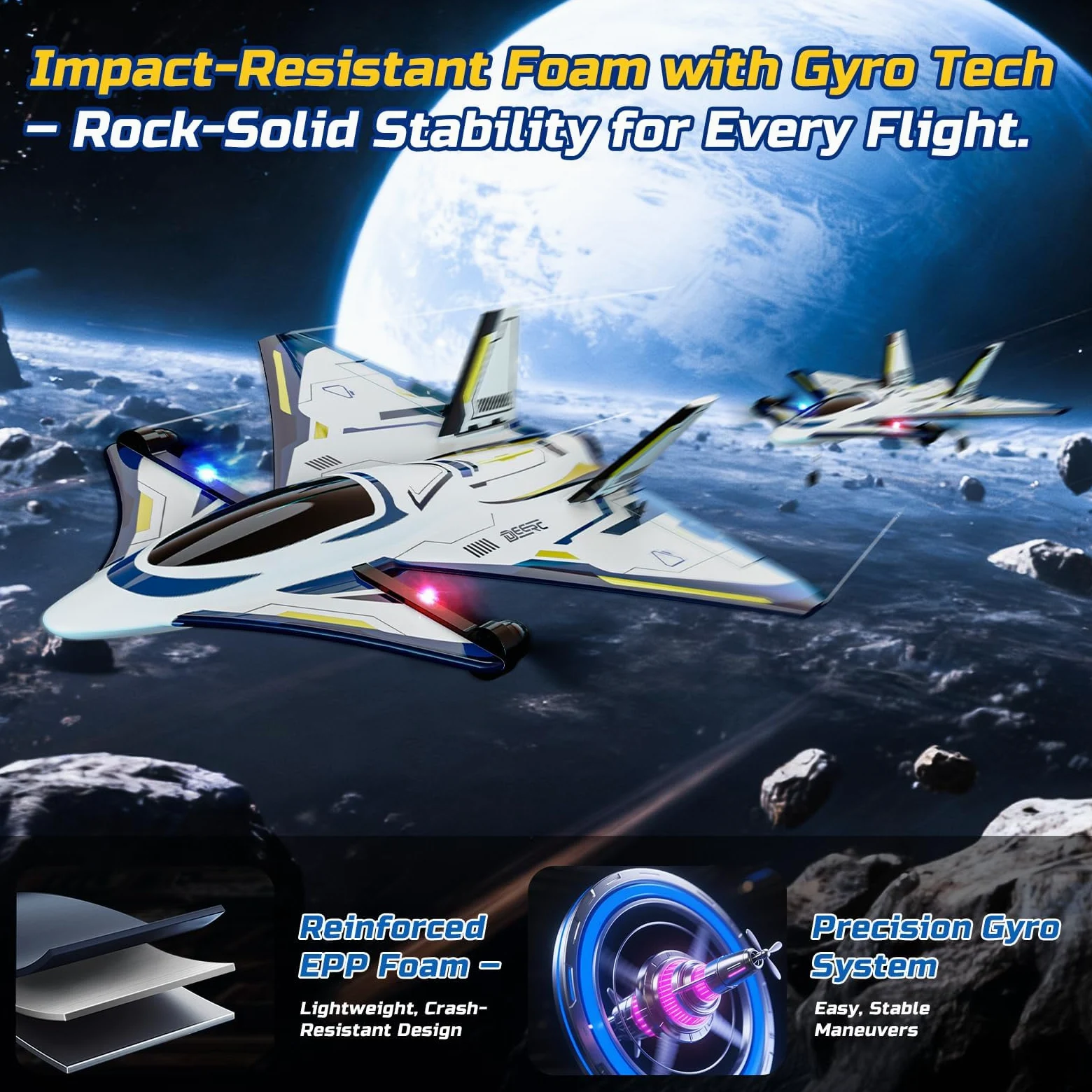 DEERC 4CH Aereo RC brushless Sci-Fi velivolo jet radiocomandato con luci a LED, aliante radiocomandato (RTF), stabilizzatore giroscopio a 6 assi, aliante EPP per adulti ed avanzati