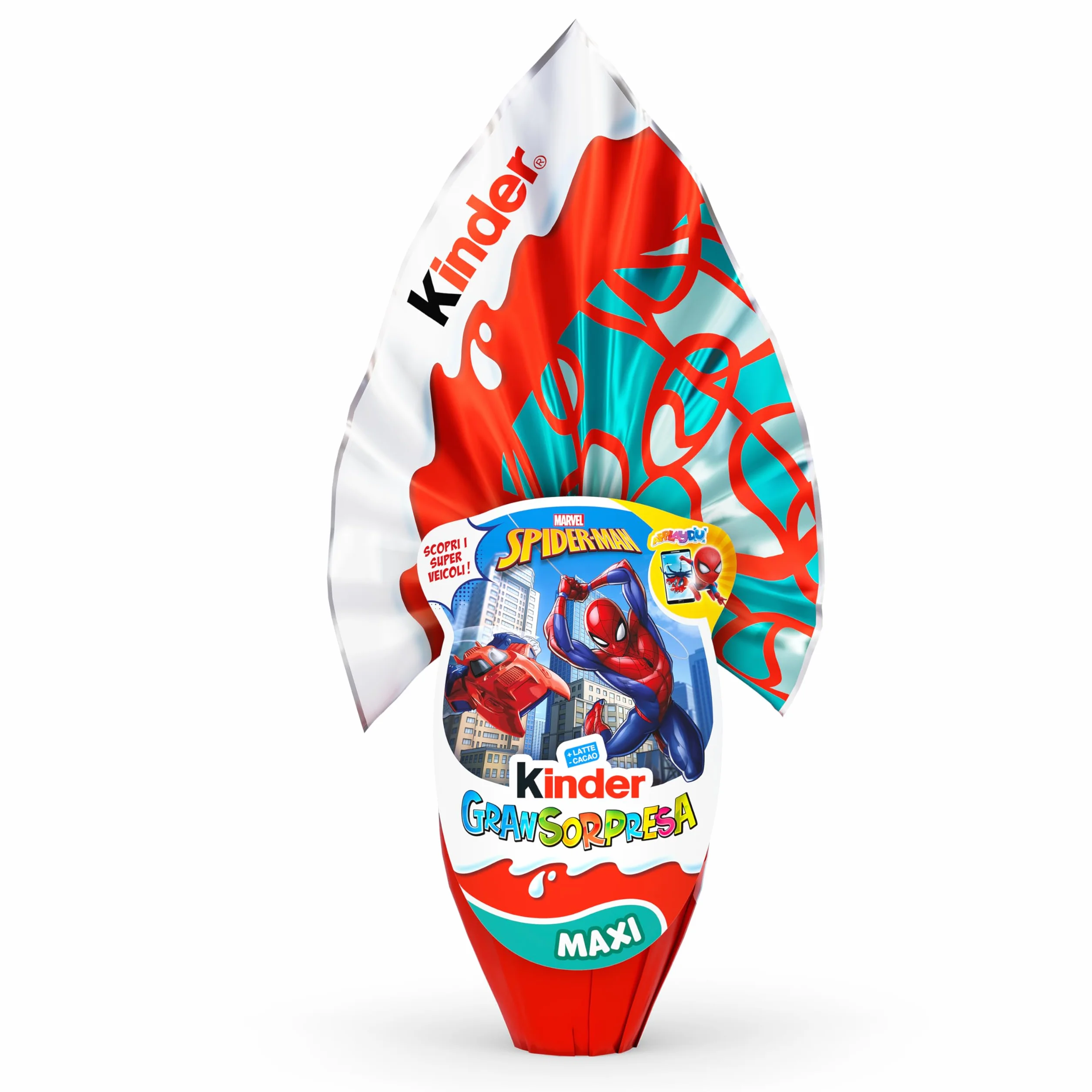 Kinder GranSorpresa Maxi Spider-Man, Uovo di Pasqua Kinder 2026 di Finissimo Cioccolato al Latte con Sorpresa Marvel Spider-Man, 220 g