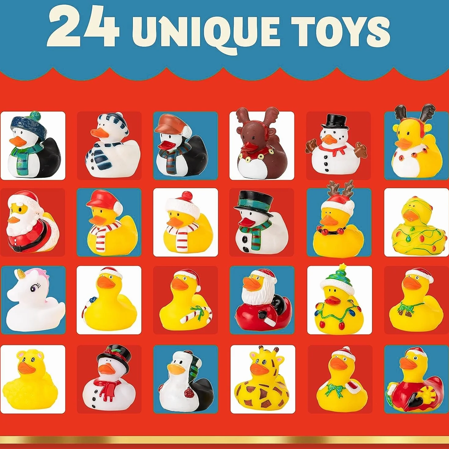 LATERN Calendario Dell'avvento 2025, Conto alla Rovescia di Natale di 24 Giorni con 24 Papere di Gomma Divertenti Giocattoli da Bagno Duckie per Giocattoli per Bambini Favore del Partito Decorazione