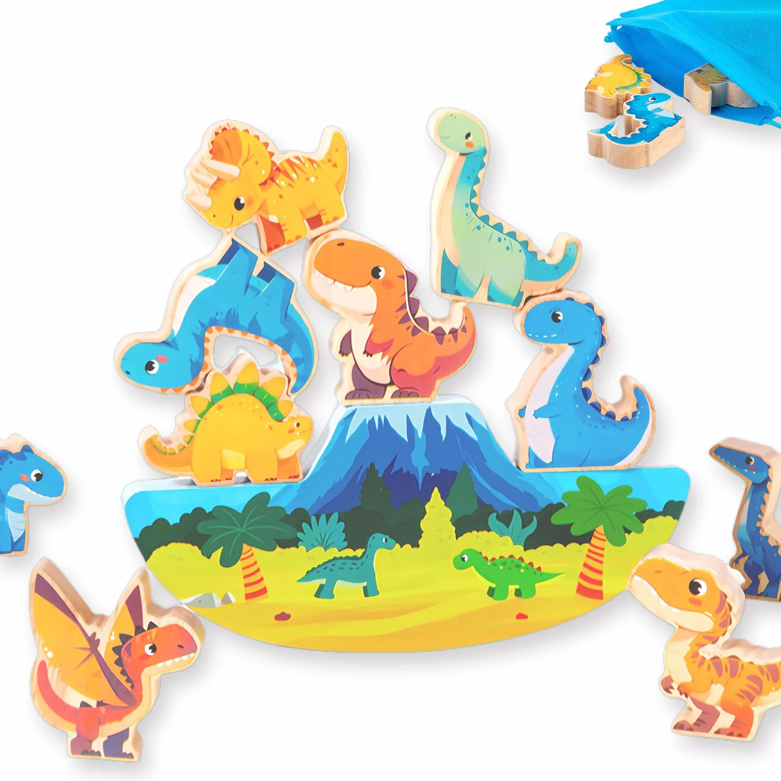 Echehi Dinosauro Giochi per Bambini, 11 pezzi Giochi Montessori per Bambini dai 18 Mesi in su, Apprendimento STEM, Capacità Motorie Fini e Interazione Genitore-figlio