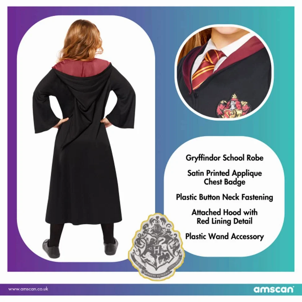 Amscan - Costume da bambino Hermione, Hogwarts, Harry Potter, Grifondoro, mago, maga, carnevale