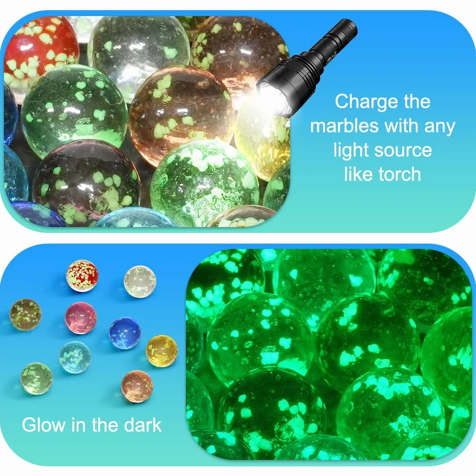 Ainiv 10Pz Palline di Vetro Luminose per Bambini, Biglie Colorate Decorative Che Si Illuminano al Buio