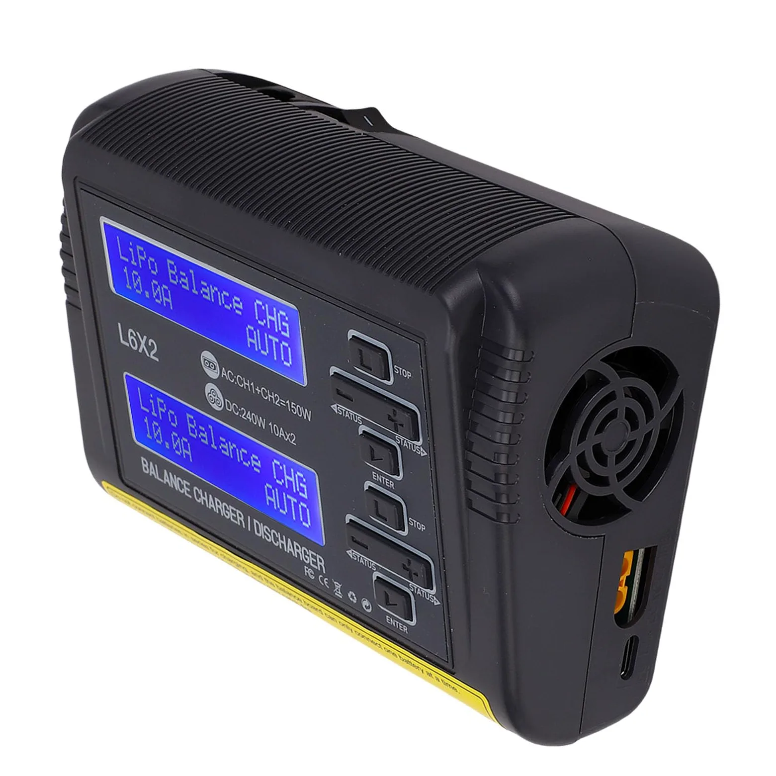 Drfeify Caricabatterie Lipo Doppio Canale 150W per Aeromodelli RC (Spina | 2 Circuiti Indipendenti, Compatibile con LiPo/LiFe/NiMH, Ingresso AC/DC, Involucro Ignifugo, Raffreddamento a ventola.