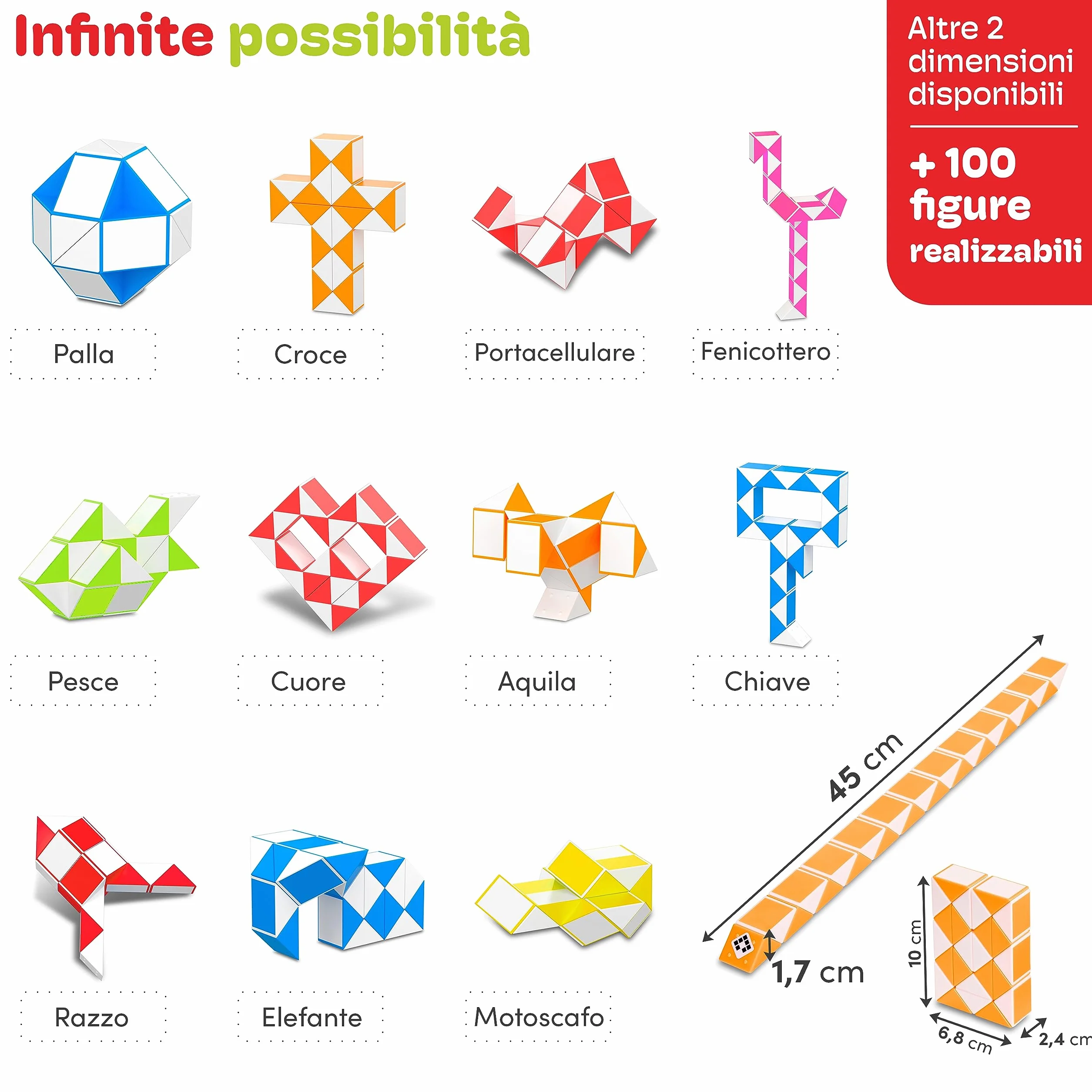 CUBIDI® Serpente Magico Puzzle 24 Blocchi Arancio - Gioco Rompicapo per Bambini e Adulti