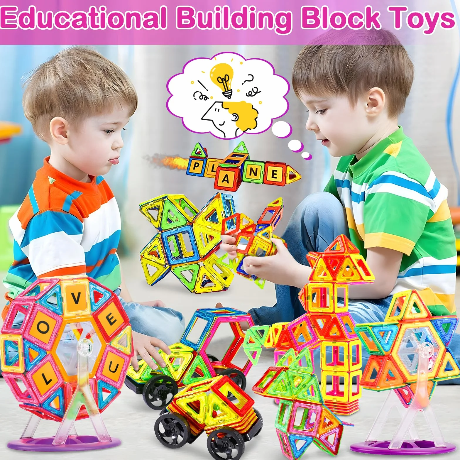 120 Pezzi Blocchi di Costruzione Magnetici Giochi Educativi Regalo per 4-9 Anni