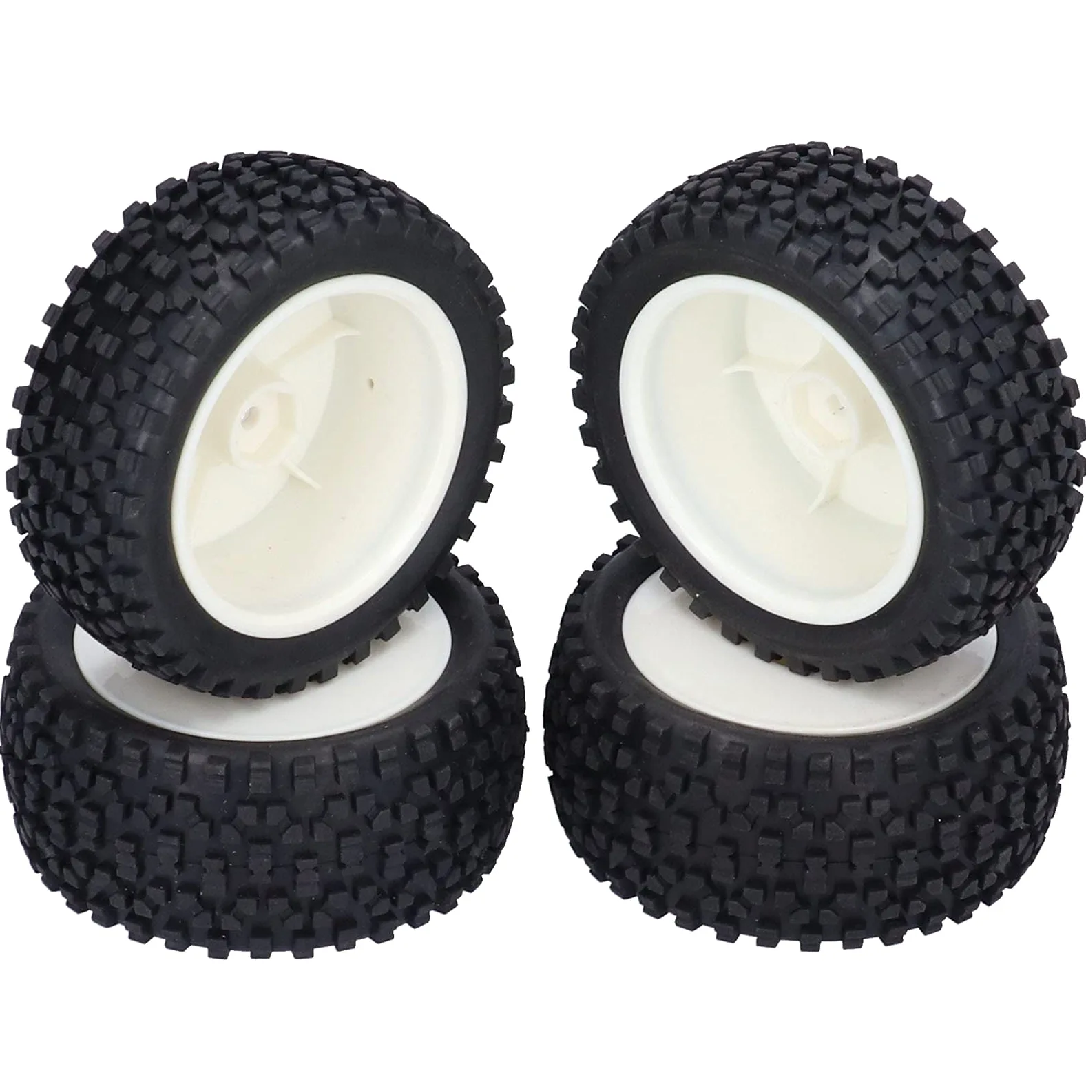Set 4 Pezzi Pneumatici RC 1/10, Ruote in Gomma per Auto da Corsa e Buggy Telecomandati, Mozzi Ruota ad Alta Resistenza, Sostituzione Professionale per Modellismo, Grip Ottimale, Nero