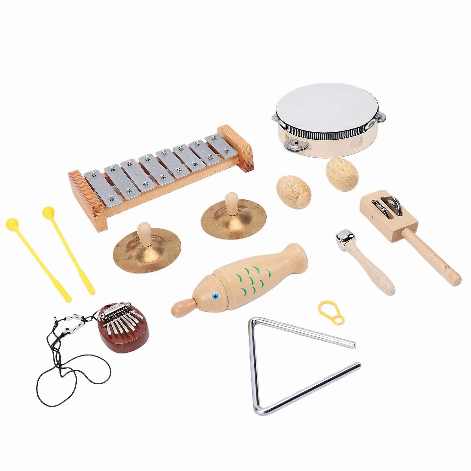 Sxhlseller Set di Strumenti a Percussione per Bambini Piccoli, Giocattoli Musicali in Legno tra Cui Xilofono, Tamburello, Tamburo e Kalimba per la Prima Educazione Dai 3 Anni in su
