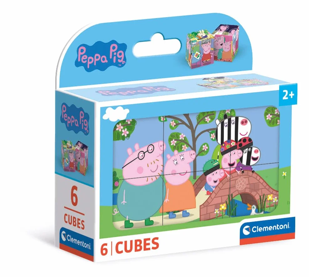 Clementoni Peppa Pig-6 Pezzi Bambini 2 Anni, Cartoni Animati, Puzzle Cubi, Made In Italy, Multicolore, 40659