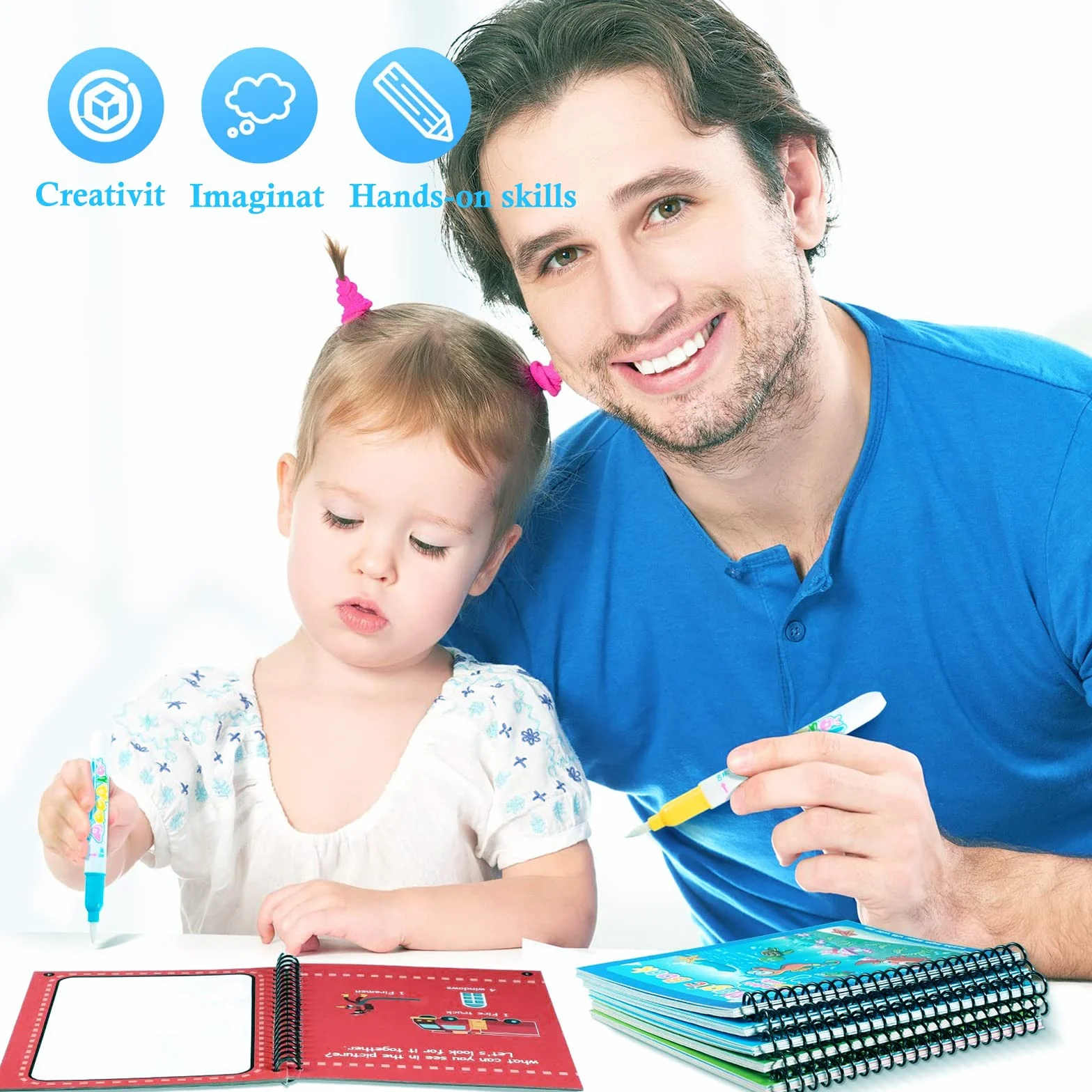 Libro Magico ad Acqua da Colorare 6 Pezzi, Water Book da Disegno, Riutilizzabili con Penna ad Acqua Regalo per Bambini Dai 3 Anni +