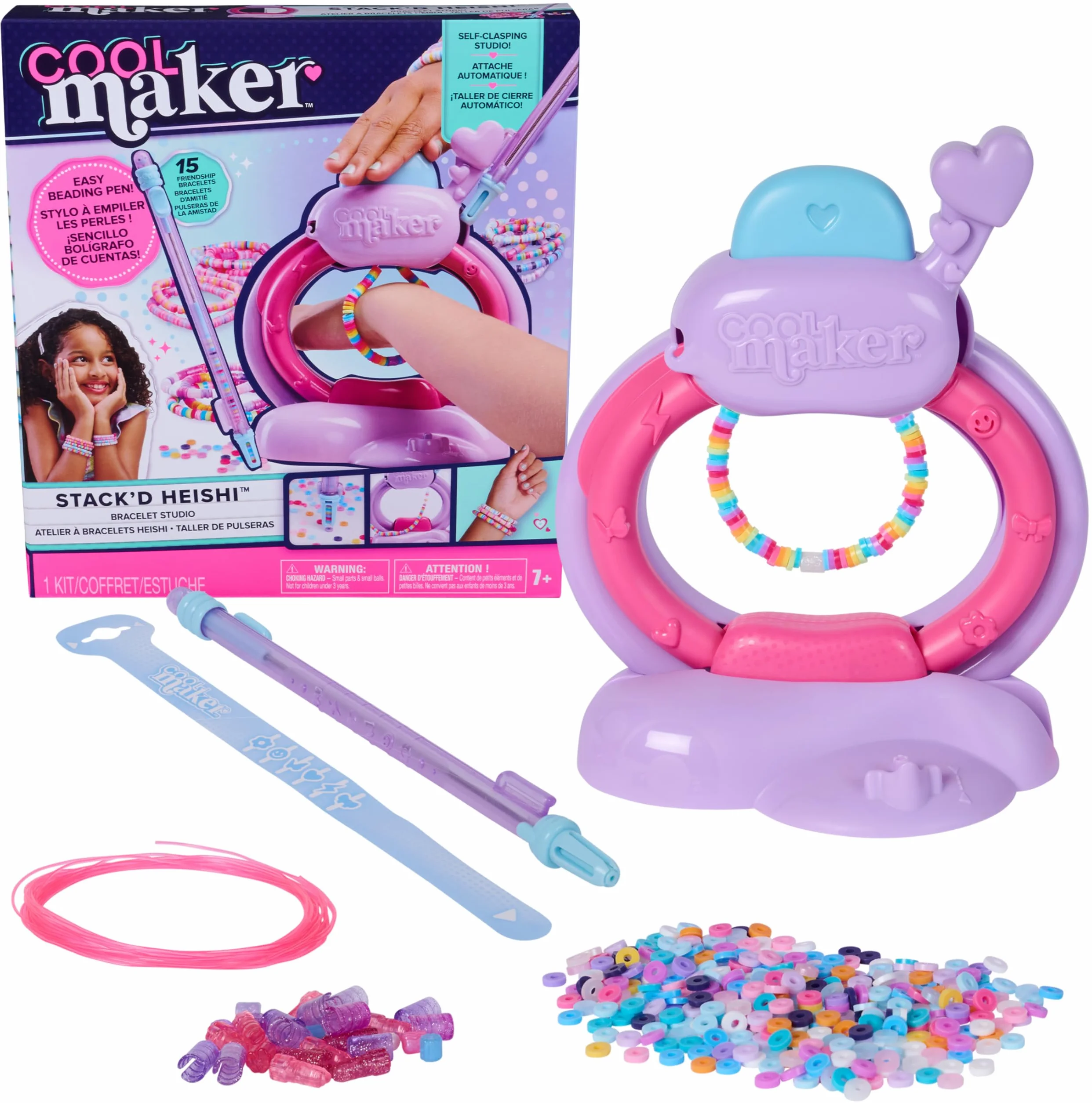 Cool Maker Macchina Braccialetti Heishi Amicizia con Penna Impila-Perline e 1200 Perline per 15 Braccialetti, Giocattolo Artistico per Bambine 7+