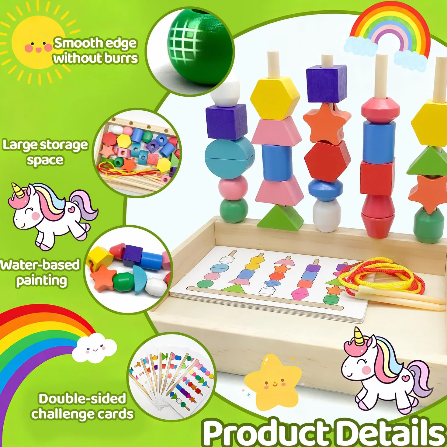Yeefunjoy Giochi Montessori con Perline di Legno, 3 in 1 Giochi Educativi Legno Ordinamento e Impilamento Giochi, Gioco di infilatura Giocattolo Educativo per Bambini 2 3 4 5 Anno Regalo di Compleanno