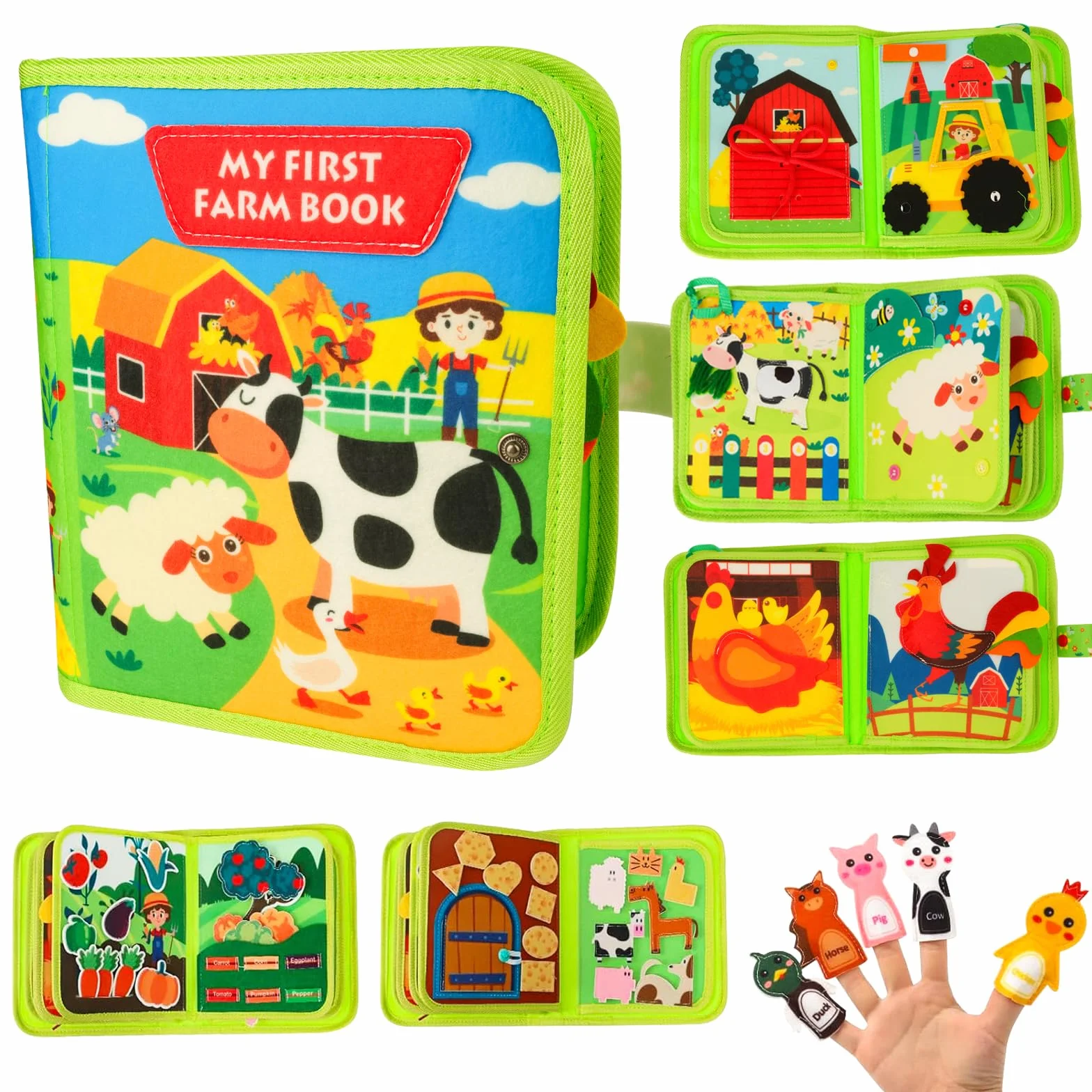 Busy Board Libro Montessori Interattivo 1 Anno, Quiet Book Sensoriale Educativo, Giochi da Viaggio per Bambini, Giochi Montessori 1 2 3 4 5 6 Anni, Pannello di Feltro attività Ranch Animals