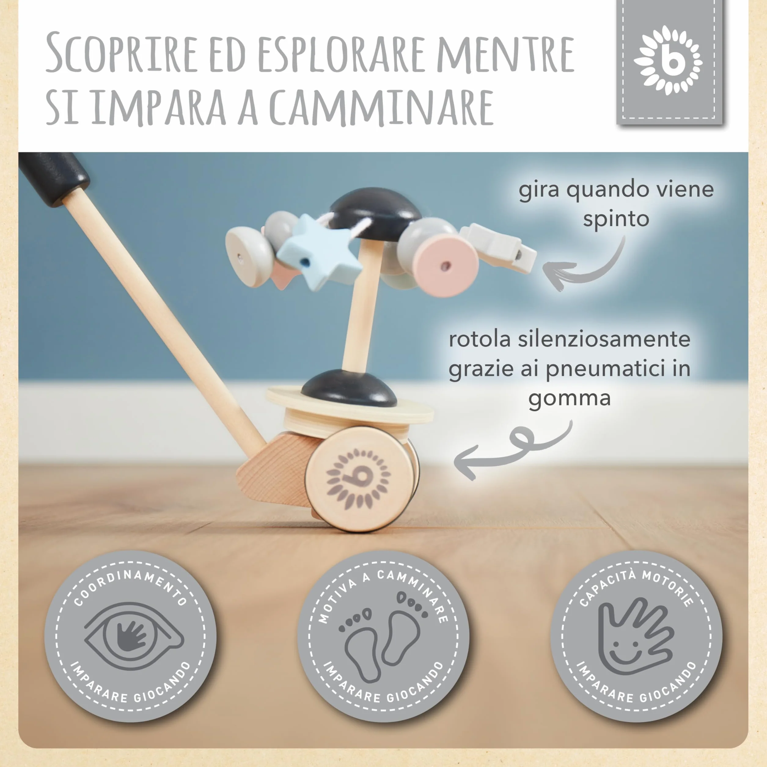 Bieco | gioco trainabile per bambini | ruota in legno | giocattoli trainabili | primi passi con ruote