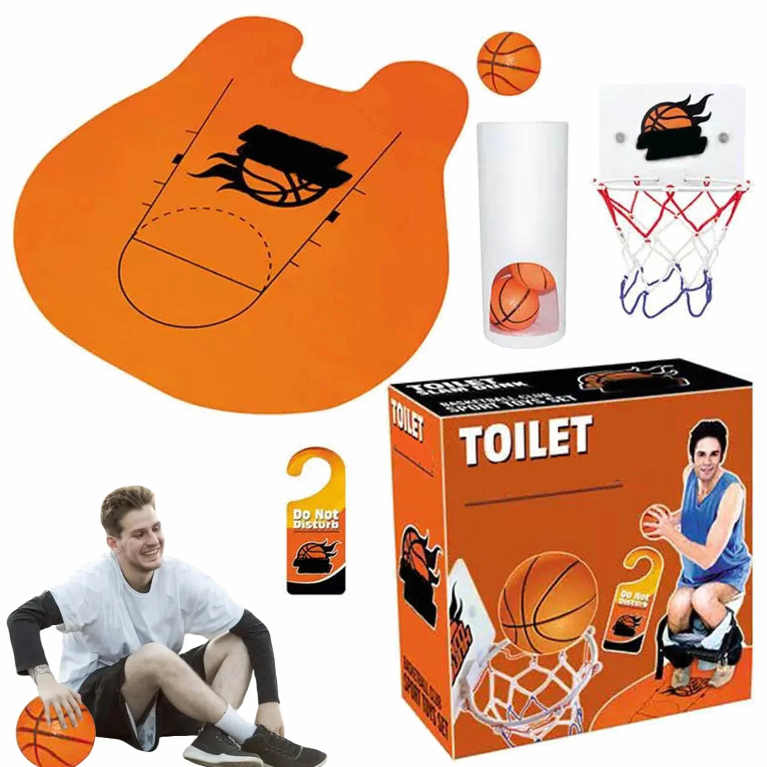 Pallacanestro per vasca da bagno - Tappetino da 29 pollici | Set da gioco in tessuto PVC: divertente giocattolo da bagno con cestino per riporre palline in rete, secchio, carta per porta per bambini,