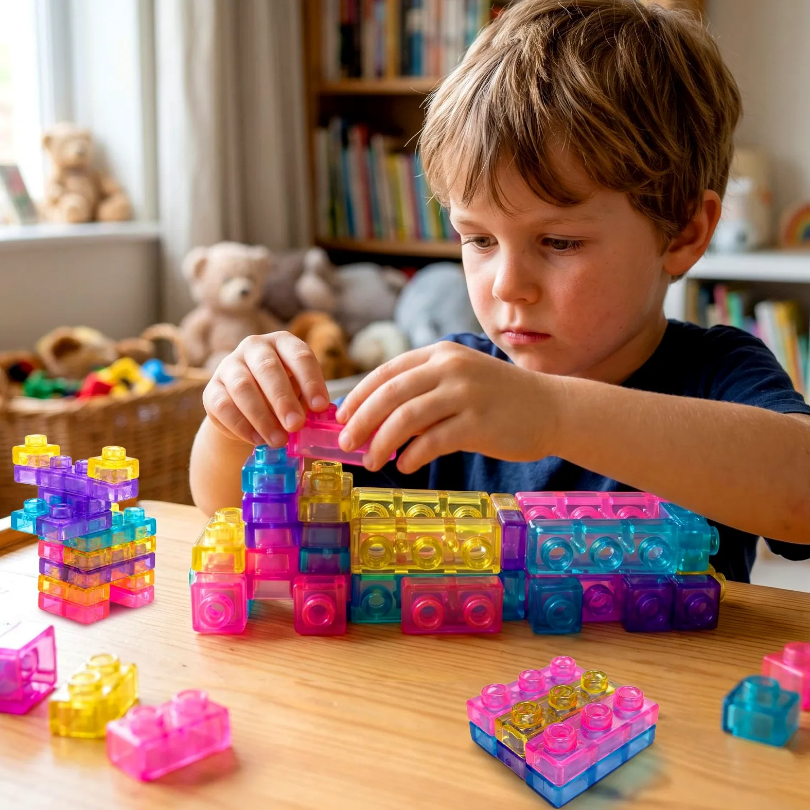 Blocchi da Costruzione Sensoriali, 40 Pezzi Jelly Blocchi, Gioco Espandibili, Morbidi e Flessibili, Giochi Sensoriali
