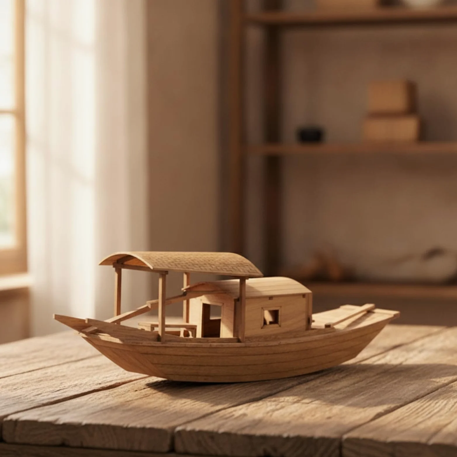 Chosertory Modellino Barca Tradizionale Cinese Kit Barca in Legno Barca Peschereccio Scafo Legno Progetto Hobbistico Gratificante con Riproduzione Accurata, A Fishing Boat