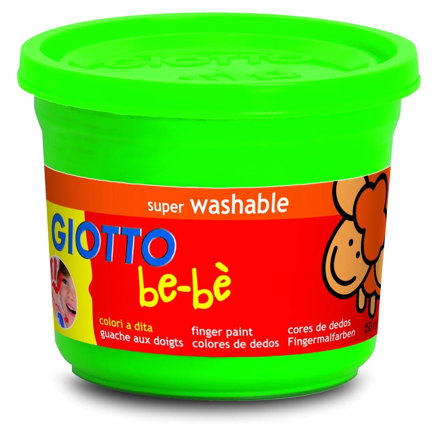 GIOTTO BEBE' - Confezione Da 4 Barattoli Di Colori A Dita, 150 ml, Super Lavabili
