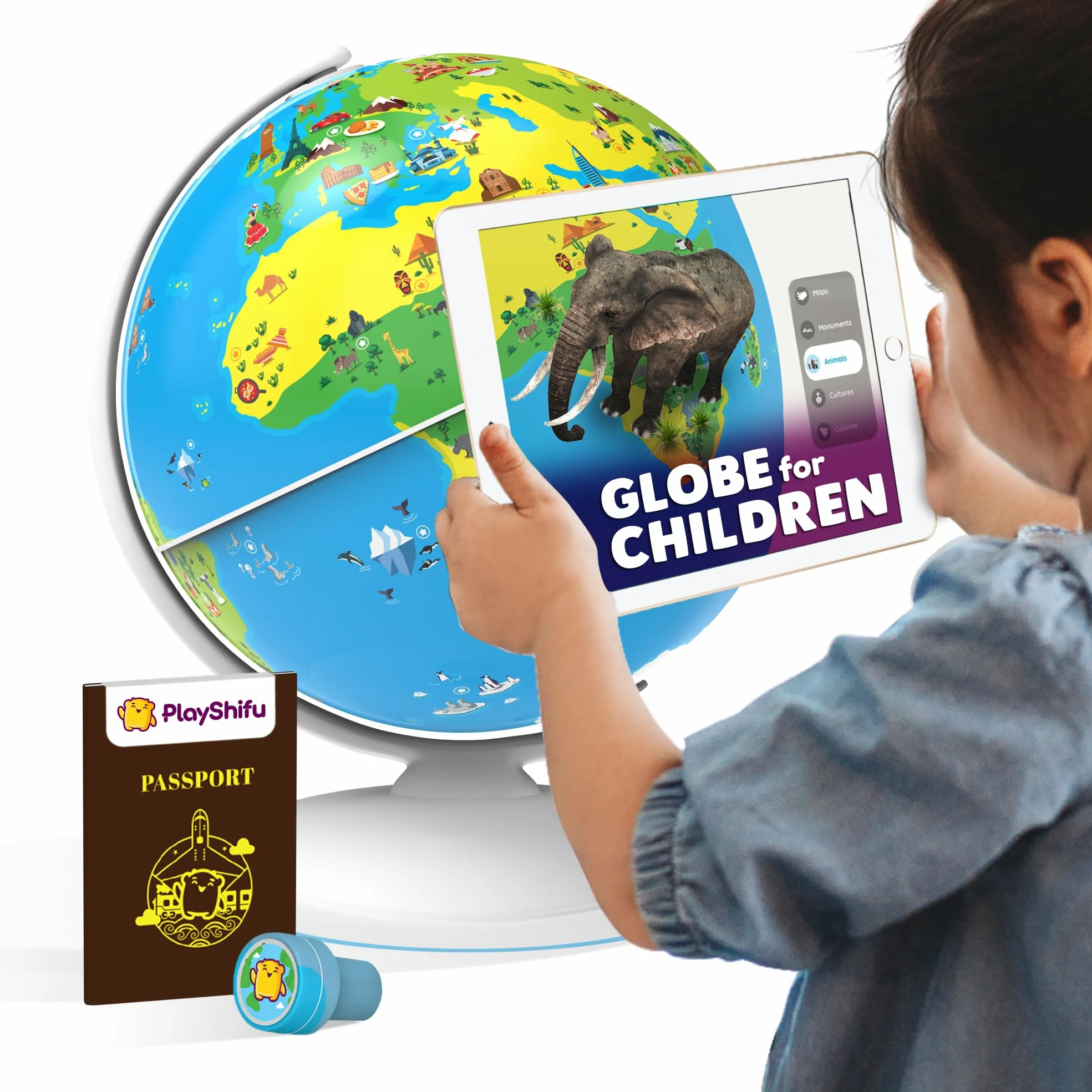 Orboot Earth by PlayShifu (App Based): globo interattivo AR per bambini, giocattolo STEM per ragazzi e ragazze età 4-10 | Giocattolo educativo regalo (senza frontiere, nessun nome sul globo)