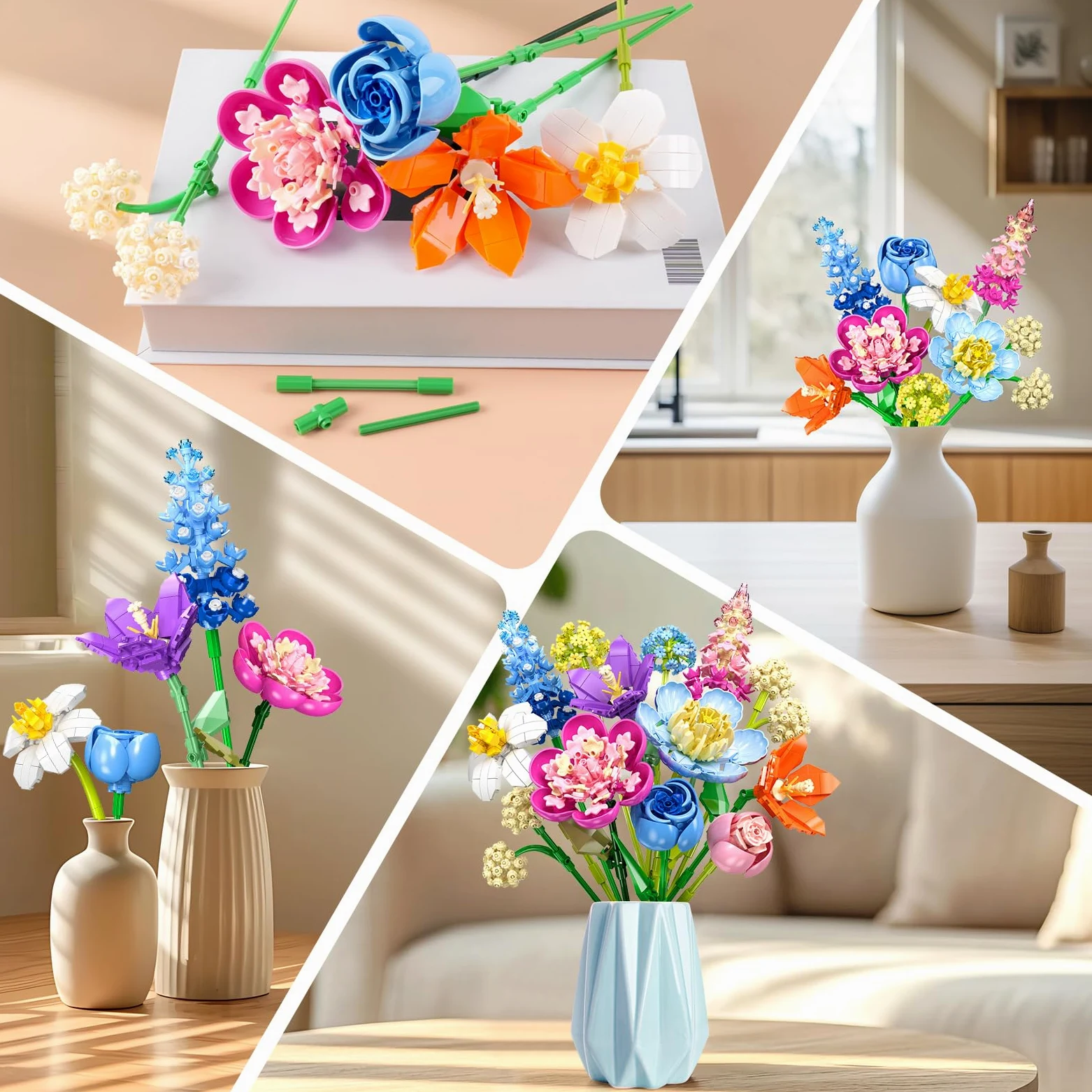 PLAXSOON 888 pezzi della collezione botanica di rose per la decorazione della casa, kit per la costruzione di fiori, regalo di San Valentino, festa