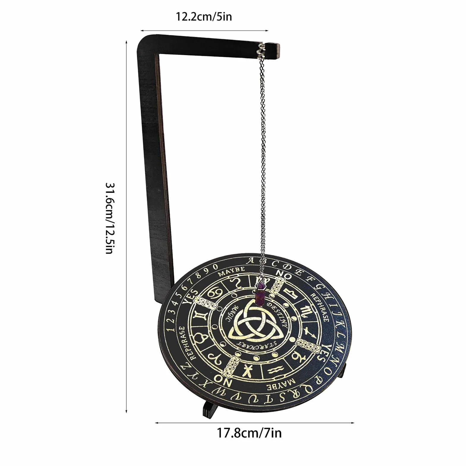 Tavola a pendolo in legno per decorazioni divinatorie, tavola divinatoria con collana di cris-tallo a pendolo per principianti, forniture per altari di stregoneria