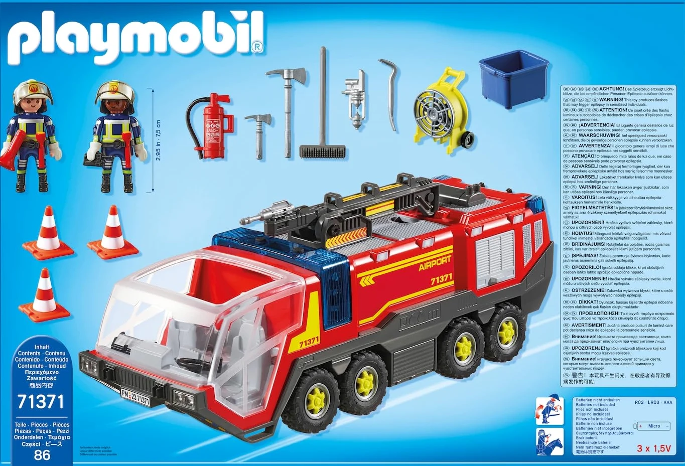 PLAYMOBIL 71371 veicolo antincendio aeroportuale con luce e suono, Piccolo