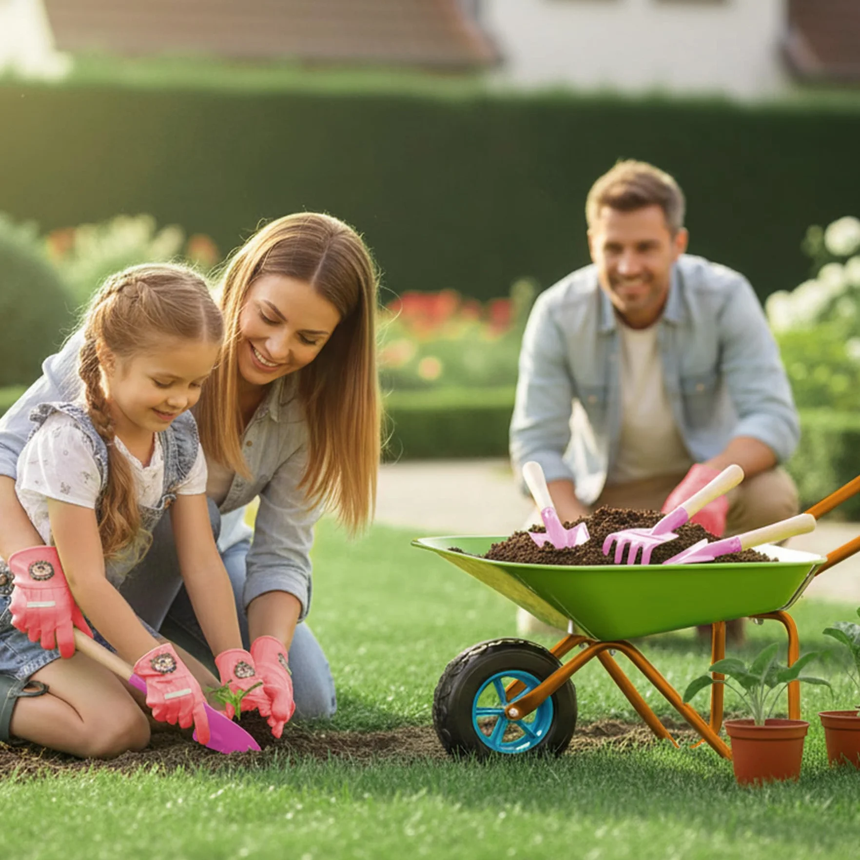 Carriola Bambini Set, Carriola da Giardino in Metallo, Attrezzi da Giardino per Bambini, Kit Giardinaggio Bambini per Giocare All'aperto