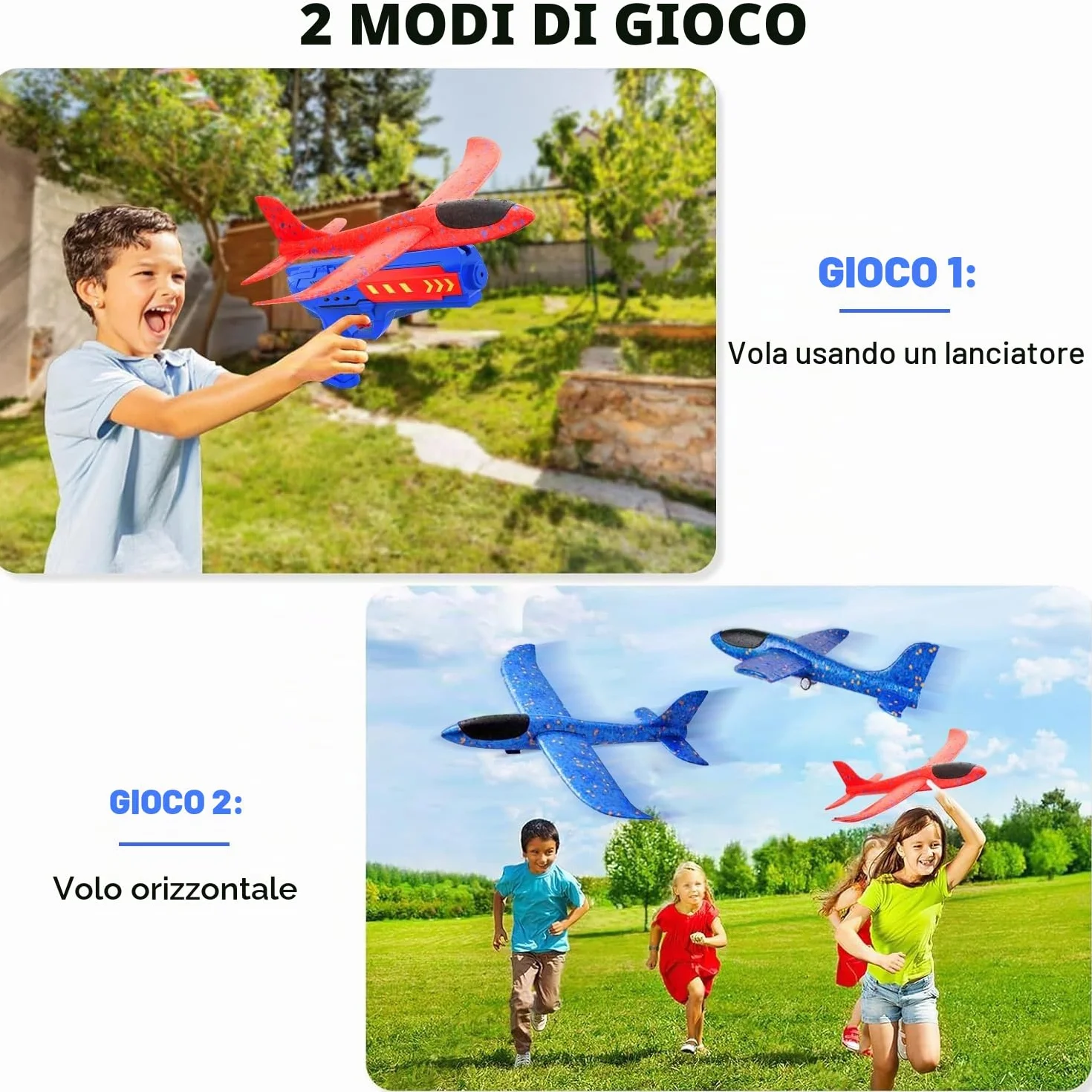 Aereo Polistirolo con Pistola Catapulta, 4 Pezzi Aereo Giocattolo, Aereo in Schiuma Giocattolo Giochi Giardino Esterno, Aliante Aeroplano Schiuma Giochi Bambini 3-8 anni