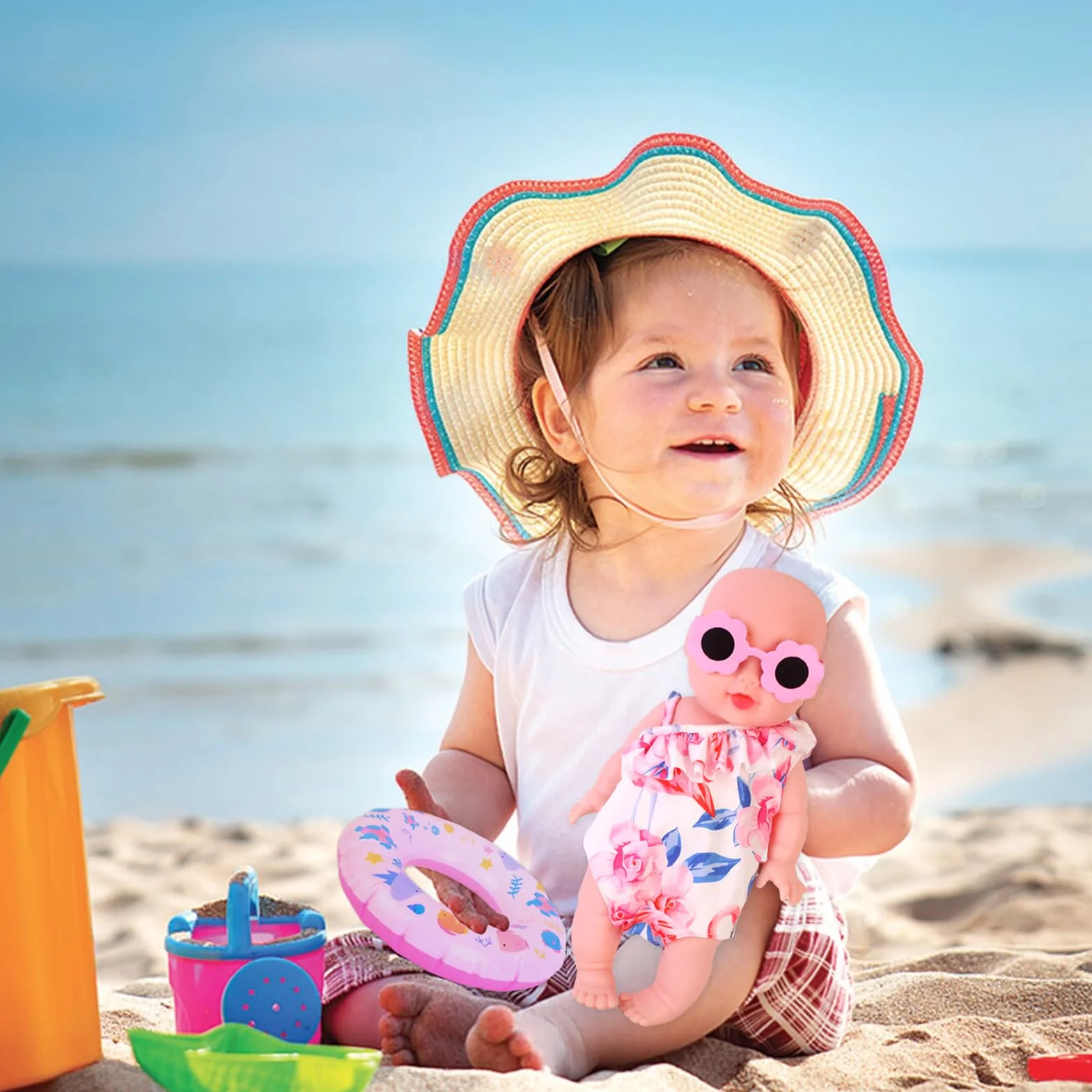 Set da Nuoto per Bambole con Costume da Bagno per Bambole, Occhiali da Sole Bambola Rosa, Anello per Il Nuoto Bambolotto, Costumi da Bagno per Bambole 35-45 cm, Accessori per Bambole (A)