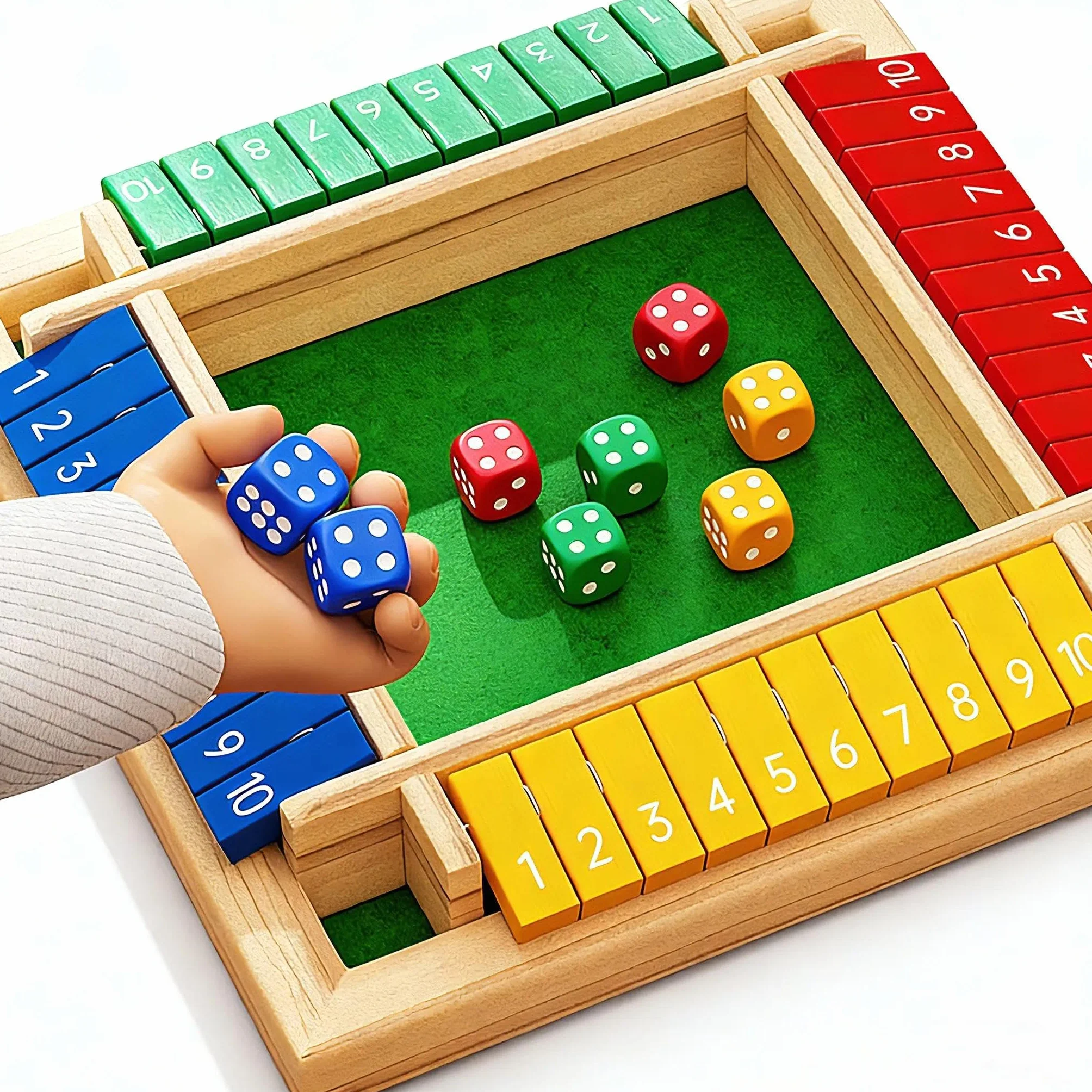 Shut the box 2-4 giocatori giochi da tavolo, gioco da tavolo in legno con 8 dadi, gioco dei dadi in scatola, giochi di matematica,per bambini adulti,classe familiare o bar