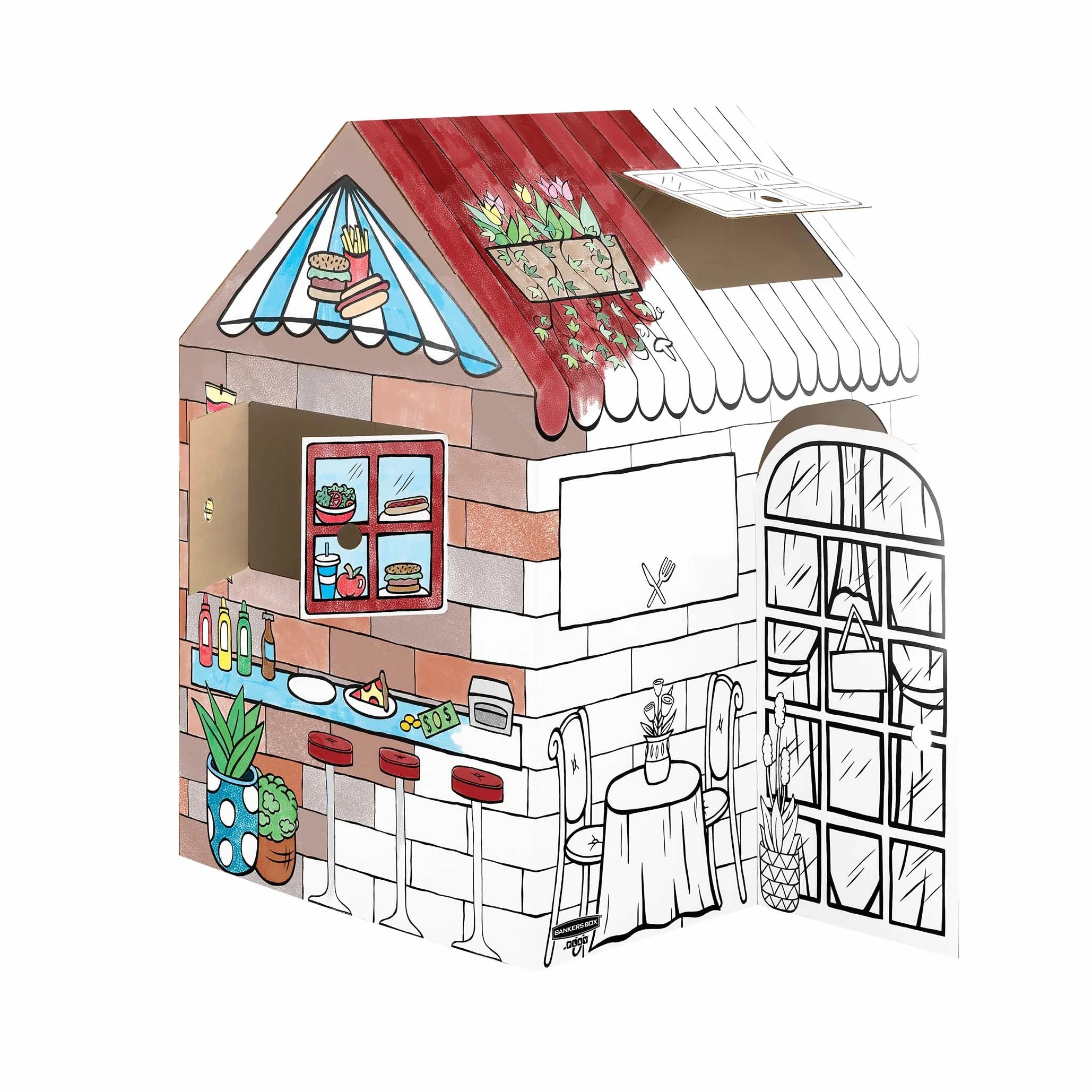 BANKERS BOX Casetta Dolcetti in cartone per bambini – Casa giocattolo - Per giocare al chiuso XL (81.3 x 81.3 x 121.3 cm) - Età 3+