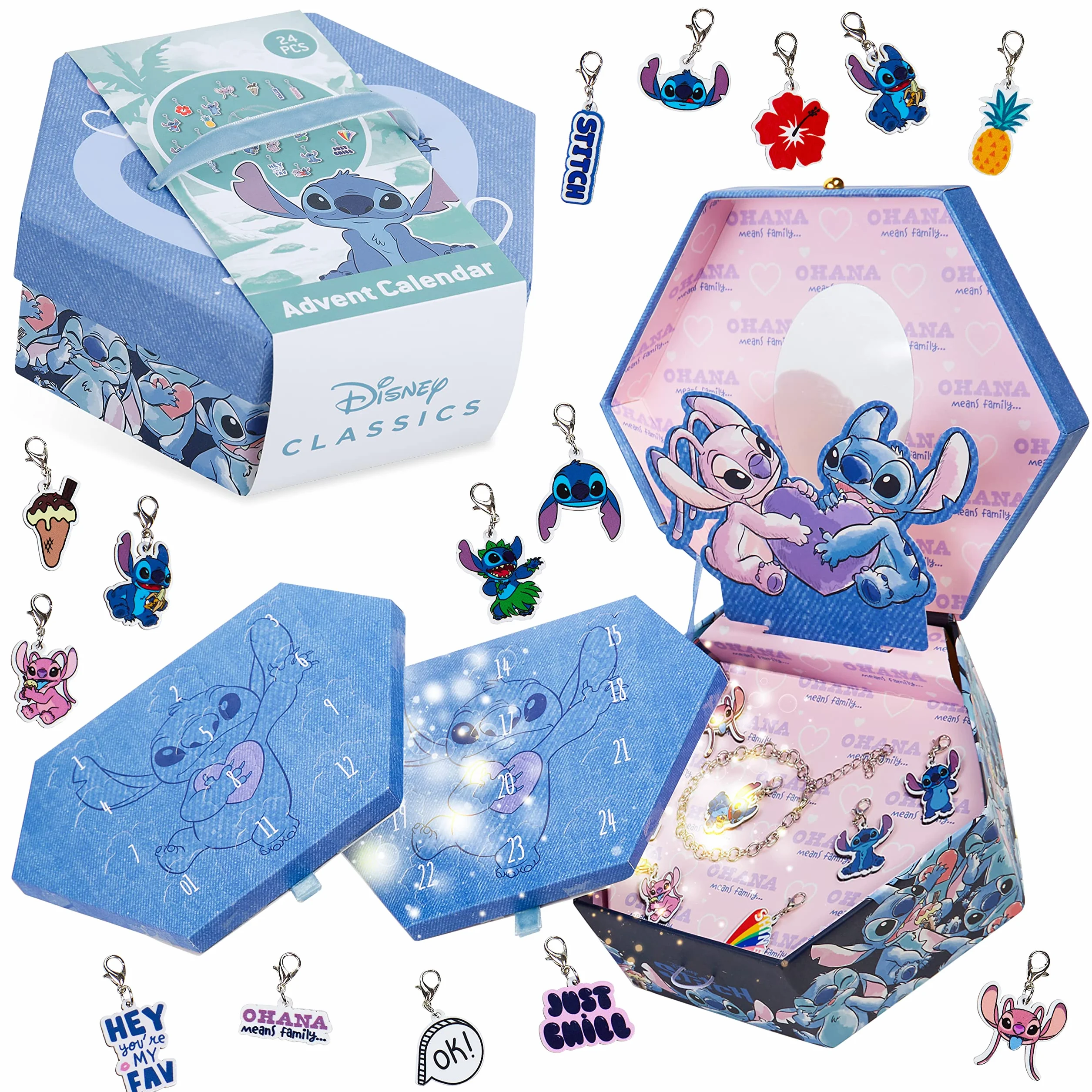 Disney Stitch Calendario Avvento 2025 Bambina Adolescenti Gioielleria o DIY Riempi il Tuo Countdown Natale Calendari Avvento Idee Regalo (Gioielli blu)