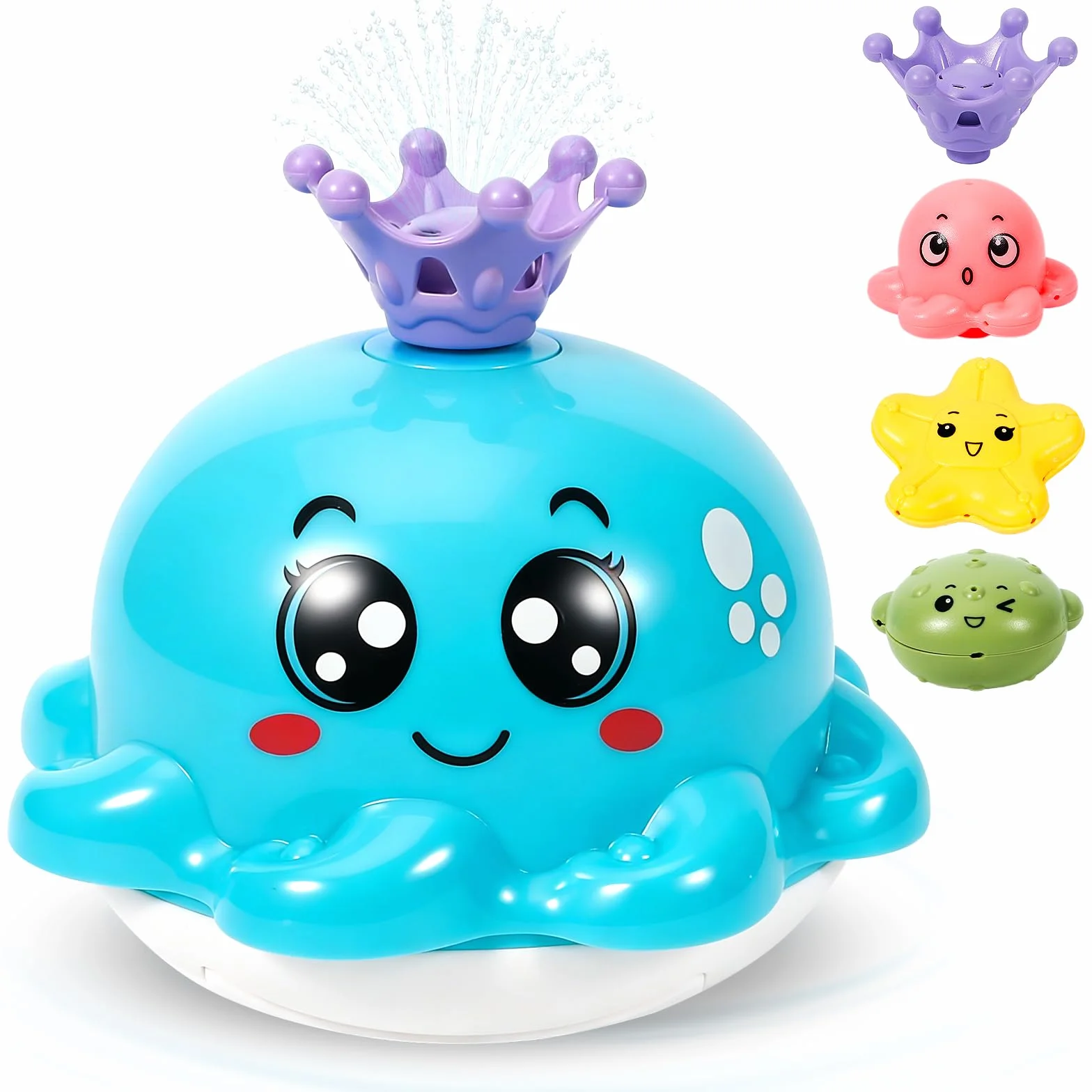 Giochi Bagnetto Neonato, Polpo Giochi Vasca da Bagno Bambini Spruzzo d'Acqua Automatico, Giochi Bagnetto con Luce a LED, 4 Teste di Spruzzo, Giocattoli da o Piscina per 1 2 3 Anno, Blu