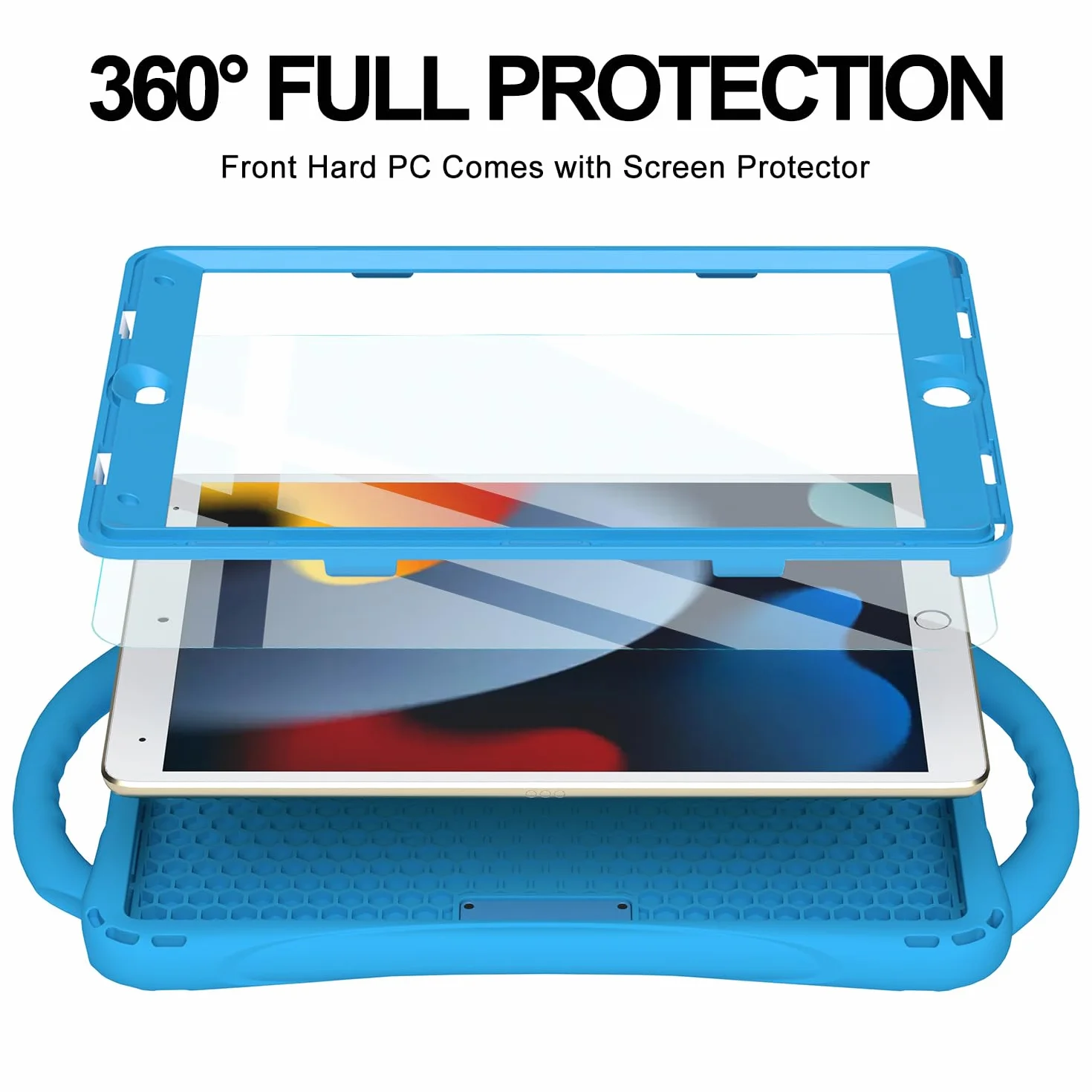 TOPESCT Custodia per bambini per iPad da 10,2 pollici di 9a/8a/7a generazione, realizzata in silicone adatto ai bambini, con protezione schermo integrata, custodia antiurto con manico e supporto per