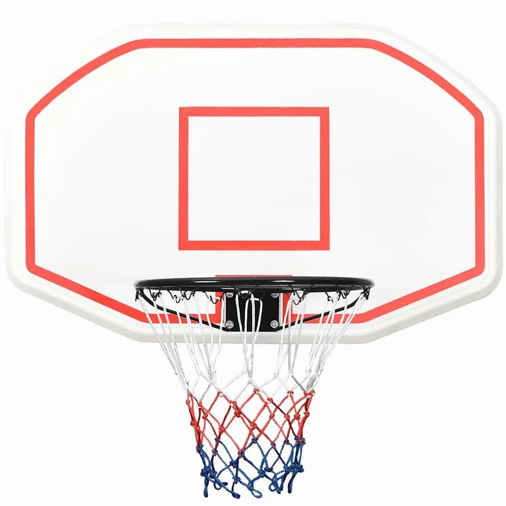 Tavola da basket in polietilene, 109 x 71 x 3 cm, canestro da basket bianco con anello in acciaio e rete in nylon resistente alle intemperie, adatto per montaggio a parete e interni ed esterni
