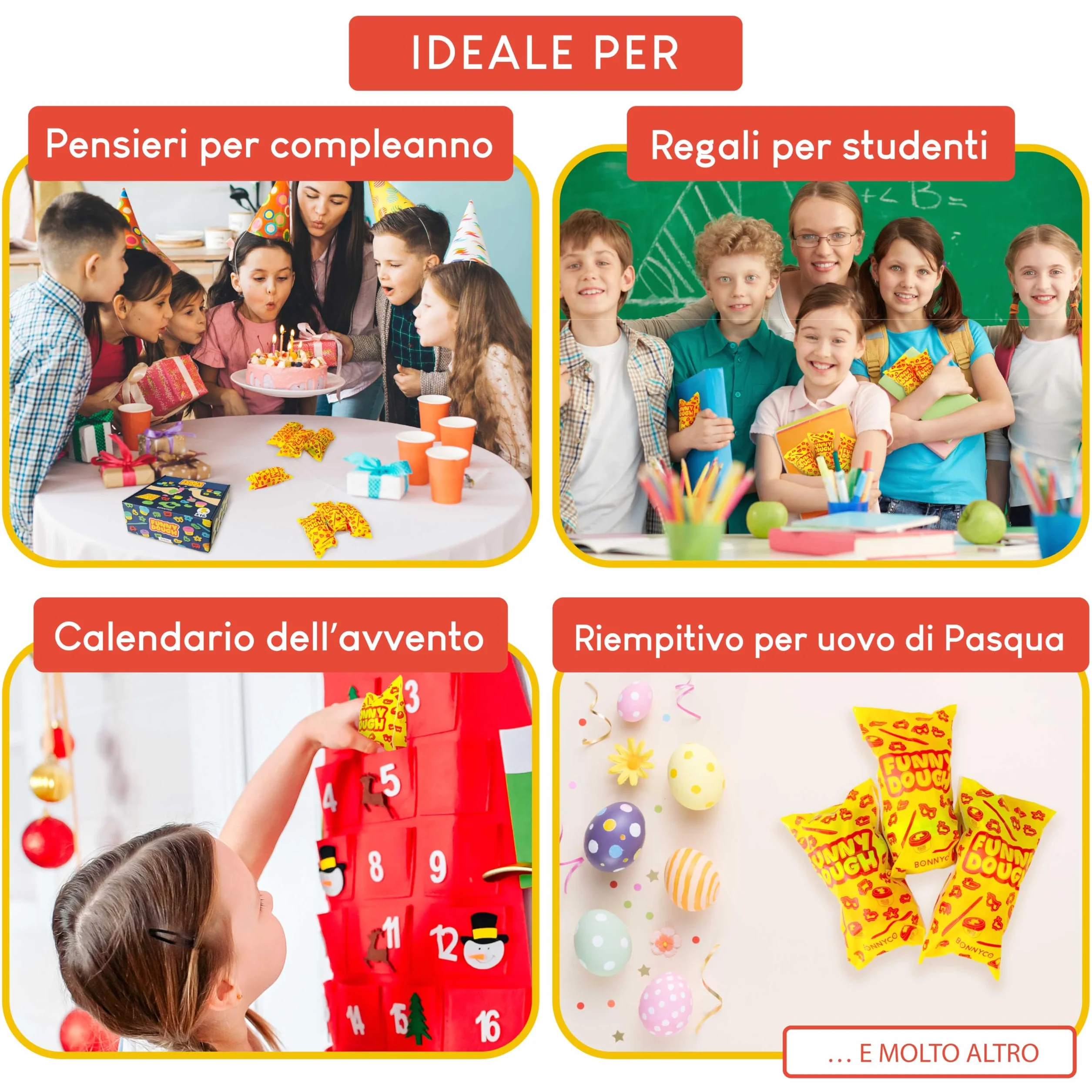 BONNYCO Set Plastilina per Bambini con Stampini e Sacchettini Regalo, 16 Pezzi