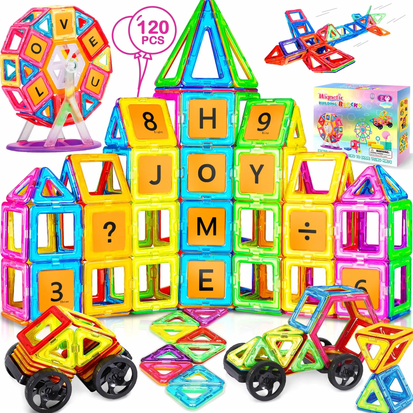 120 Pezzi Blocchi di Costruzione Magnetici Giochi Educativi Regalo per 4-9 Anni