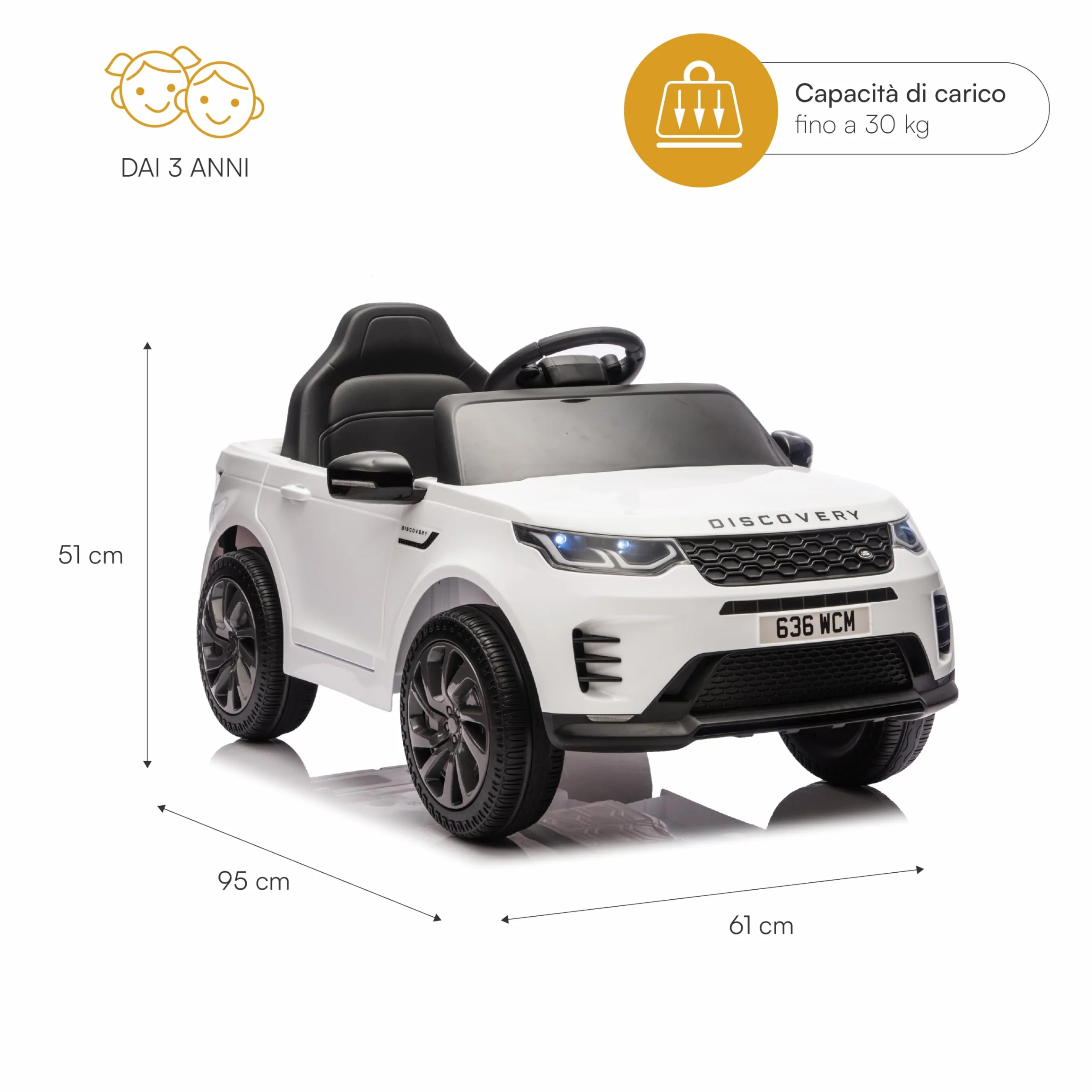 Baroni Toys Baby Car Land Rover Macchina ELettrica per Bambini da 3 Anni, Auto con Telecomando Parentale, Doppia Veloticà. Retromarcia, 95x61x51cm (Bianca)