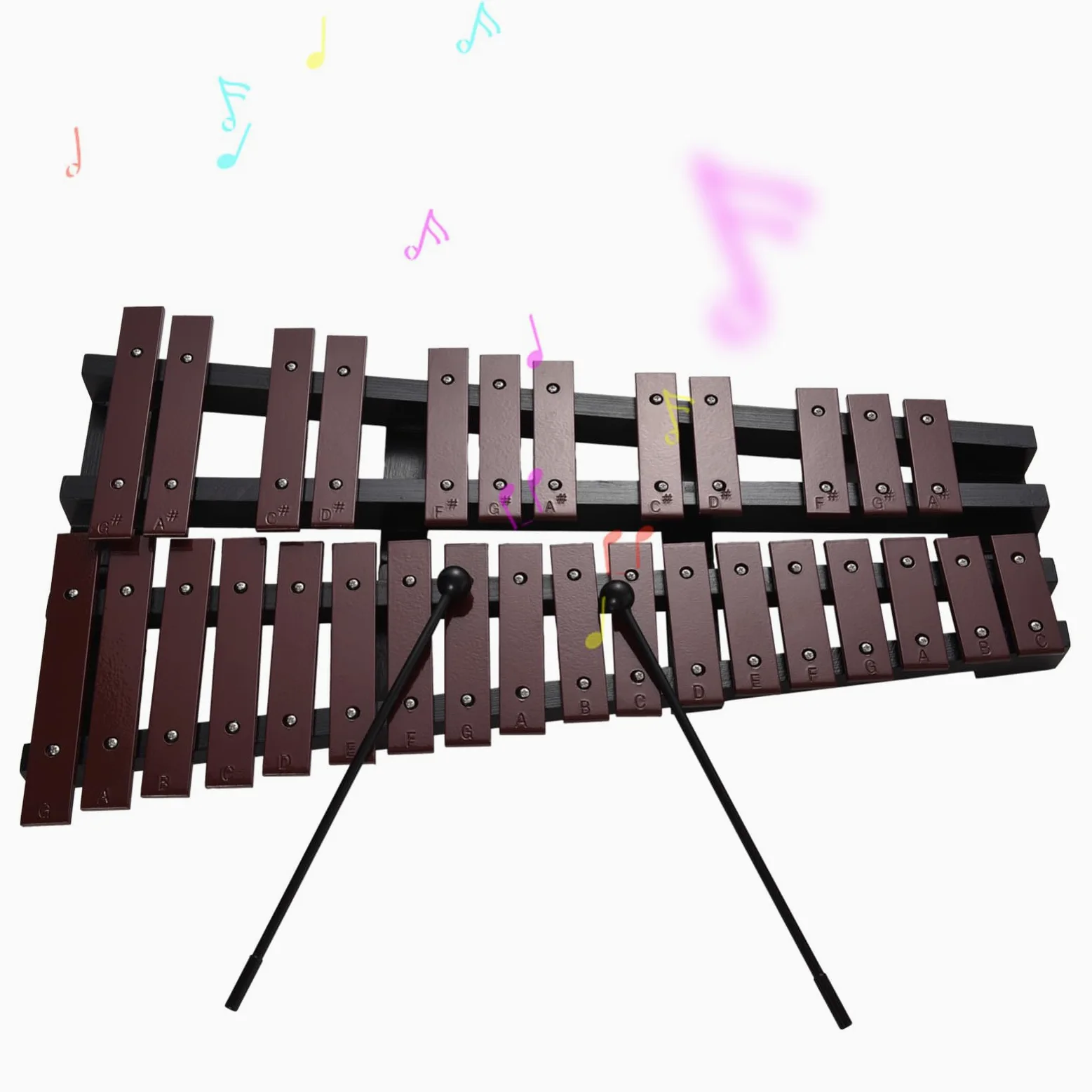 Glockenspiel di Alta qualità da 30 Note Xilofono Pieghevole con Struttura in Legno, Barre in Alluminio per L'educazione Musicale, Insegnamento, Gioco, Adatto a Tutte le età, Leggero e (Caffè)