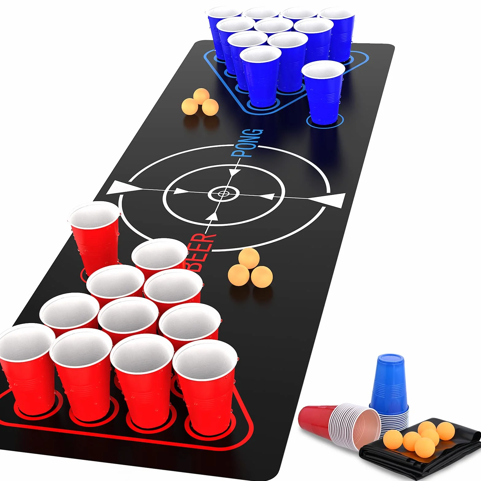 Faburo Beer Kit, Set da bere, Set completo, Tappetino da gioco Beer-Pong, 22 tazze, 6 sfere, per serate e barbecue per adulti