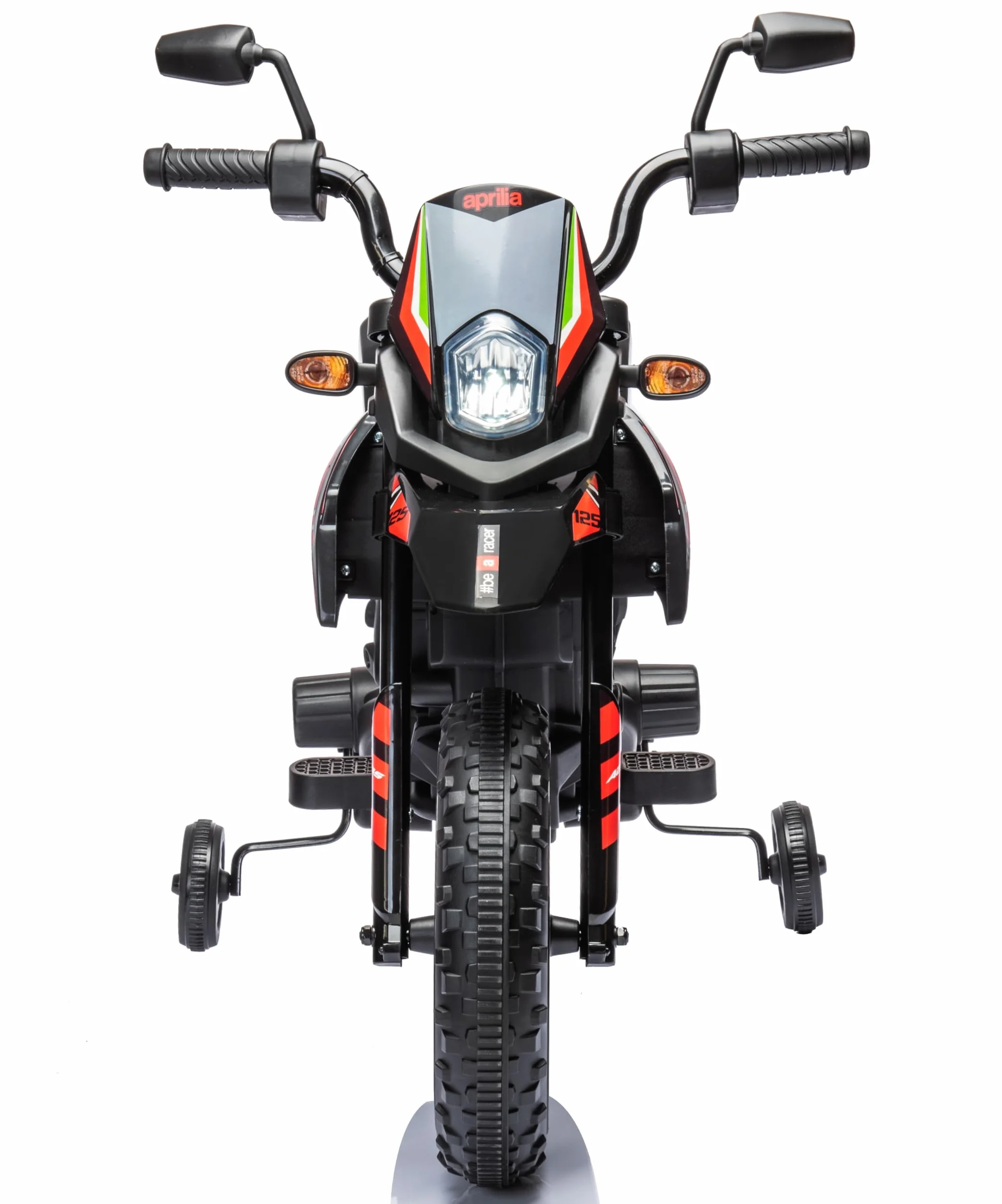 Moto Elettrica per bambini 12V Super Cross Aprilia RX125 con licenza ufficiale Moto da Cross con Ruote in Gomma Sedile in pelle Doppio Motore con Rotelle Luci e Suoni integrati (Rosso)